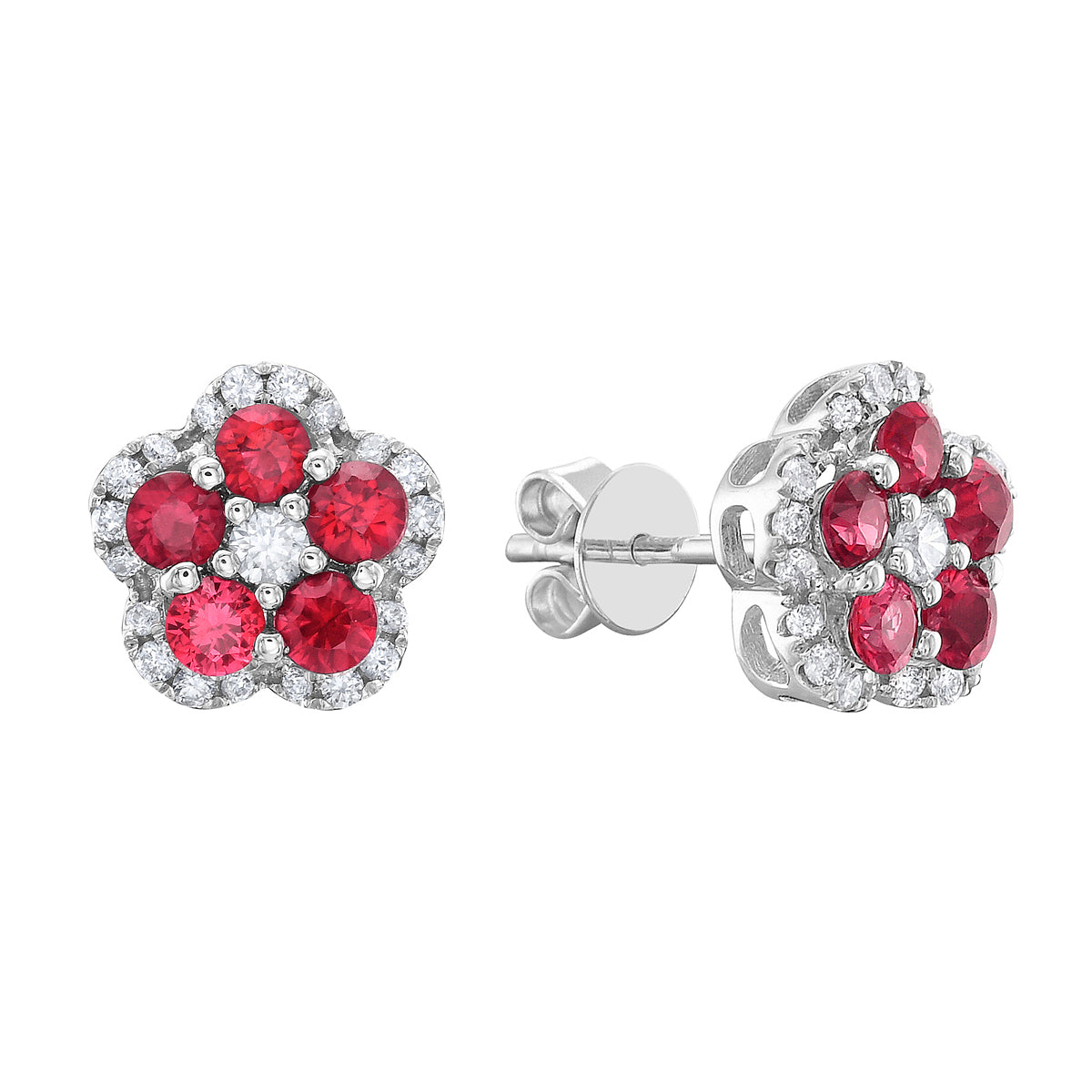 ARE155274 - Earrings 14KW/2.0G 10RUBY-0.73CT 42RD-0.25CT