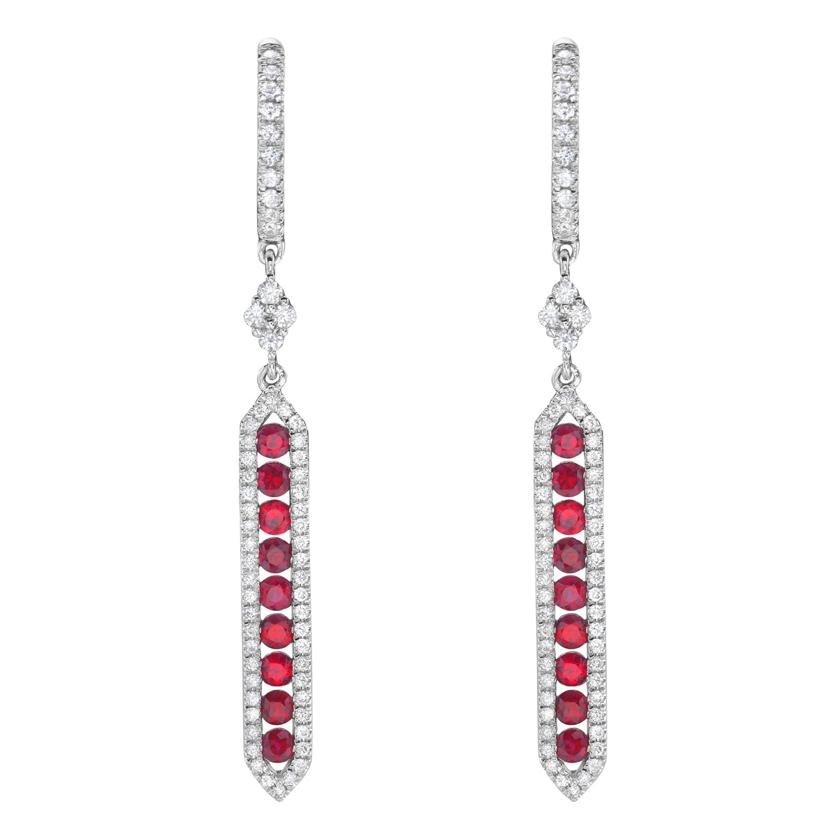 ARE155909 - Earrings 14KW/3.6G 18RUBY-0.89CT 124RD-0.52CT