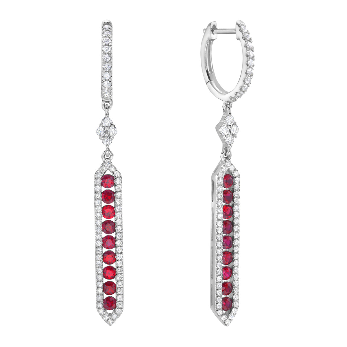 ARE155909 - Earrings 14KW/3.6G 18RUBY-0.89CT 124RD-0.52CT