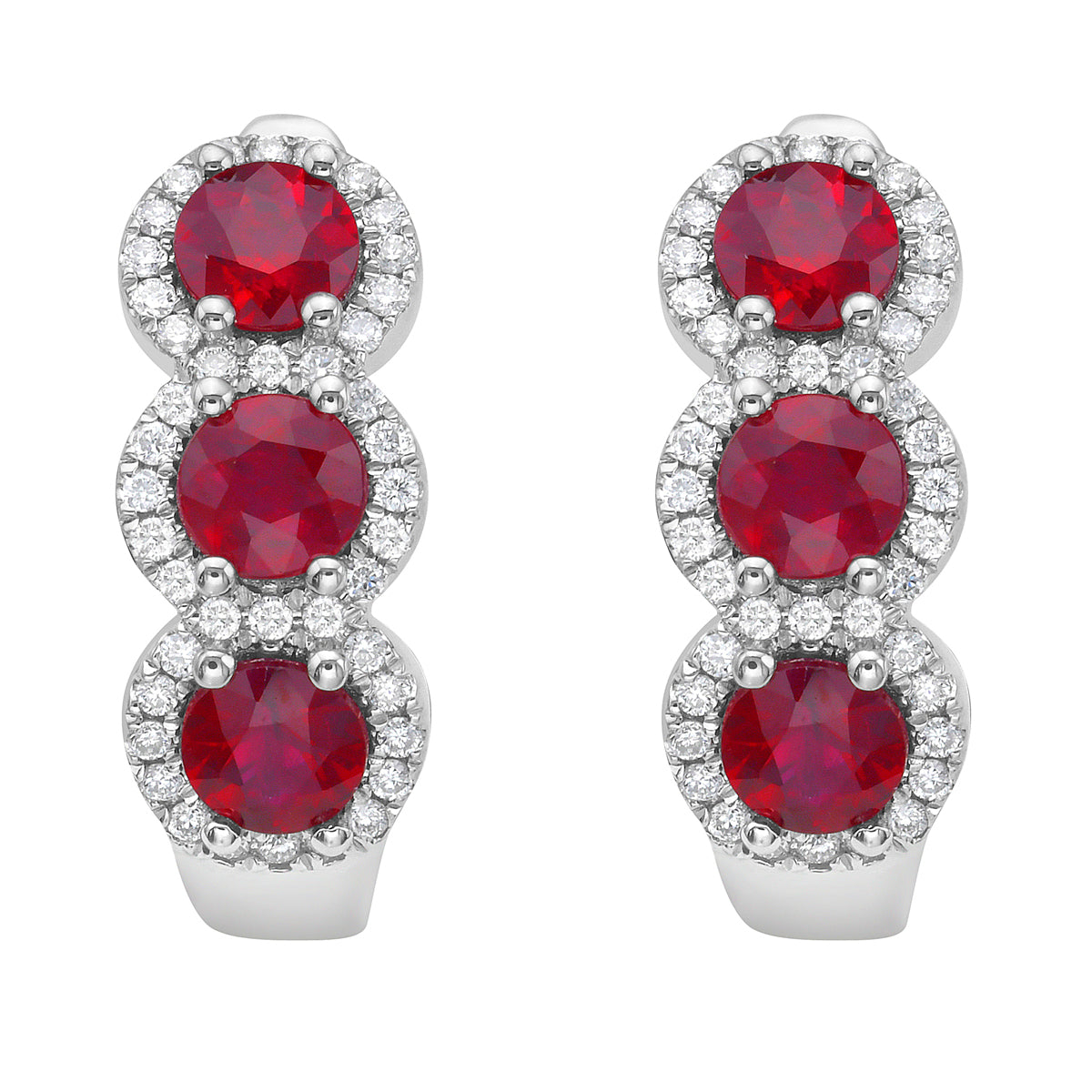 ARE155913 - Earrings 14KW/4.5G 6RUBY-1.52CT 84RD-0.24CT