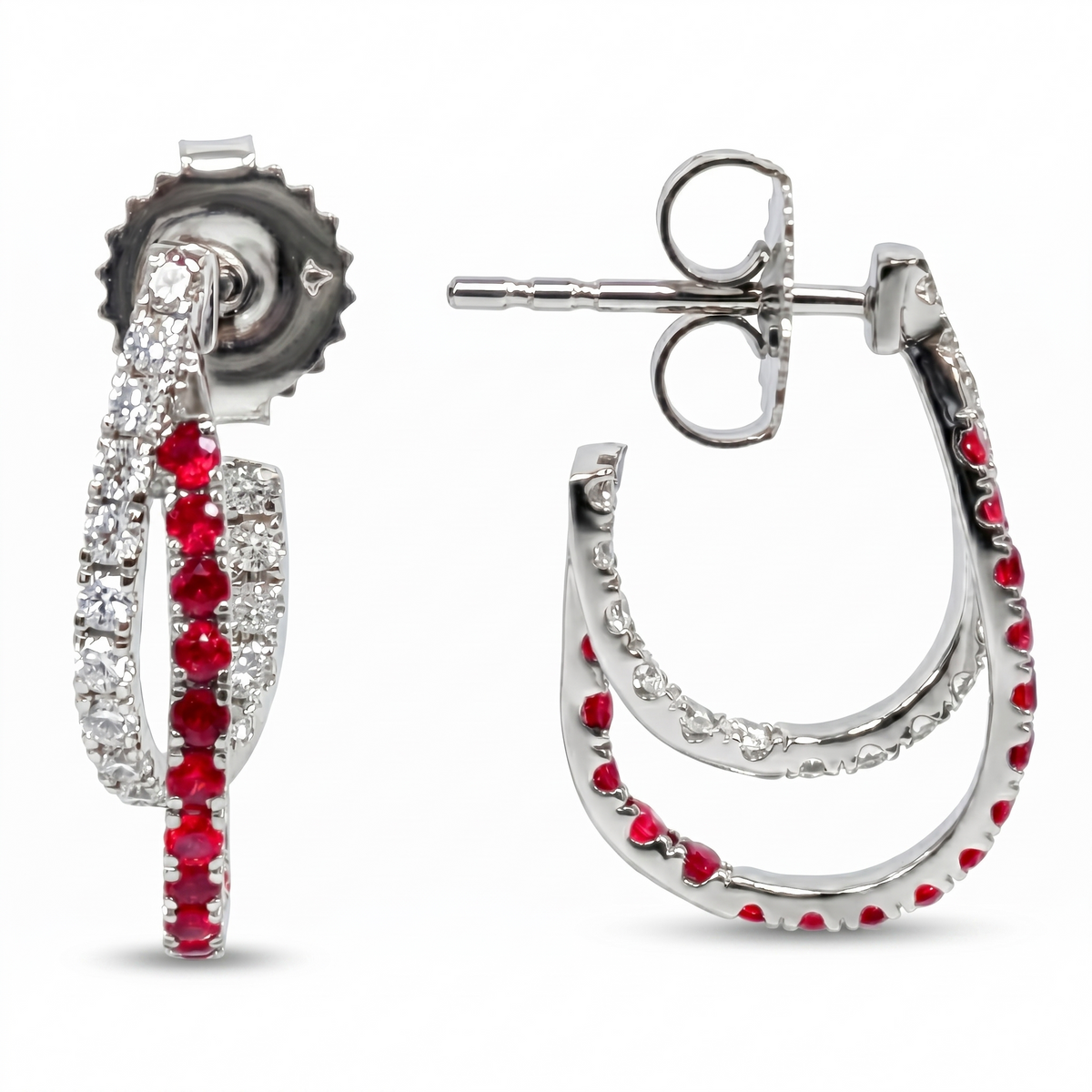 ARE156970 - Earrings 14KW/2.5G 40RUBY-0.69CT 34RD-0.46CT