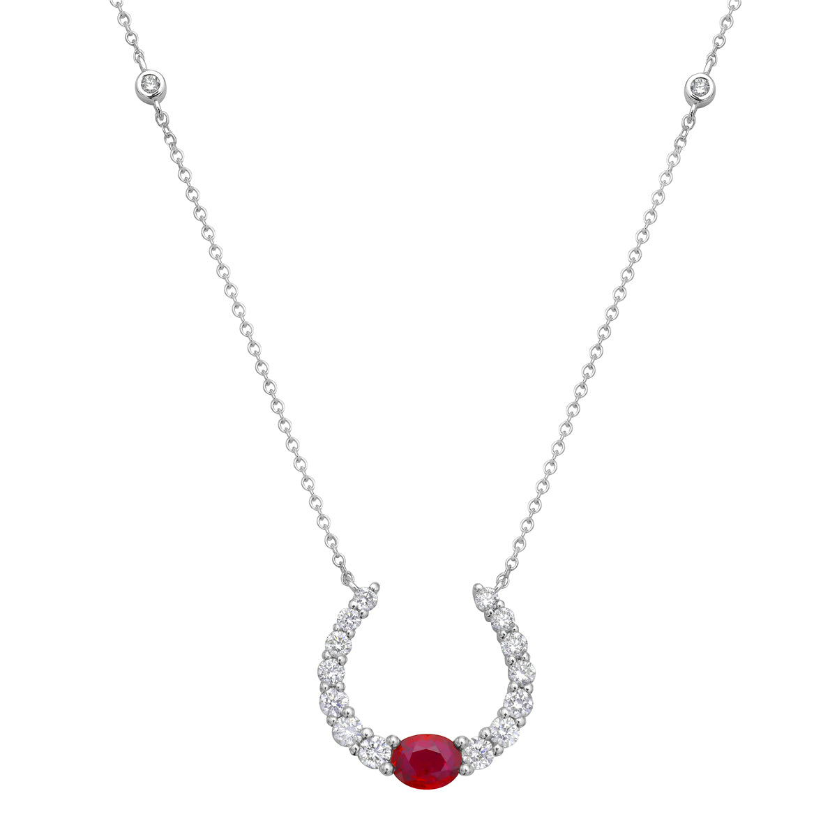 ARP155897 - Necklace 14KW/1.6G 1RUBY-0.35CT 12RD-0.42CT 4RD-0.06CT