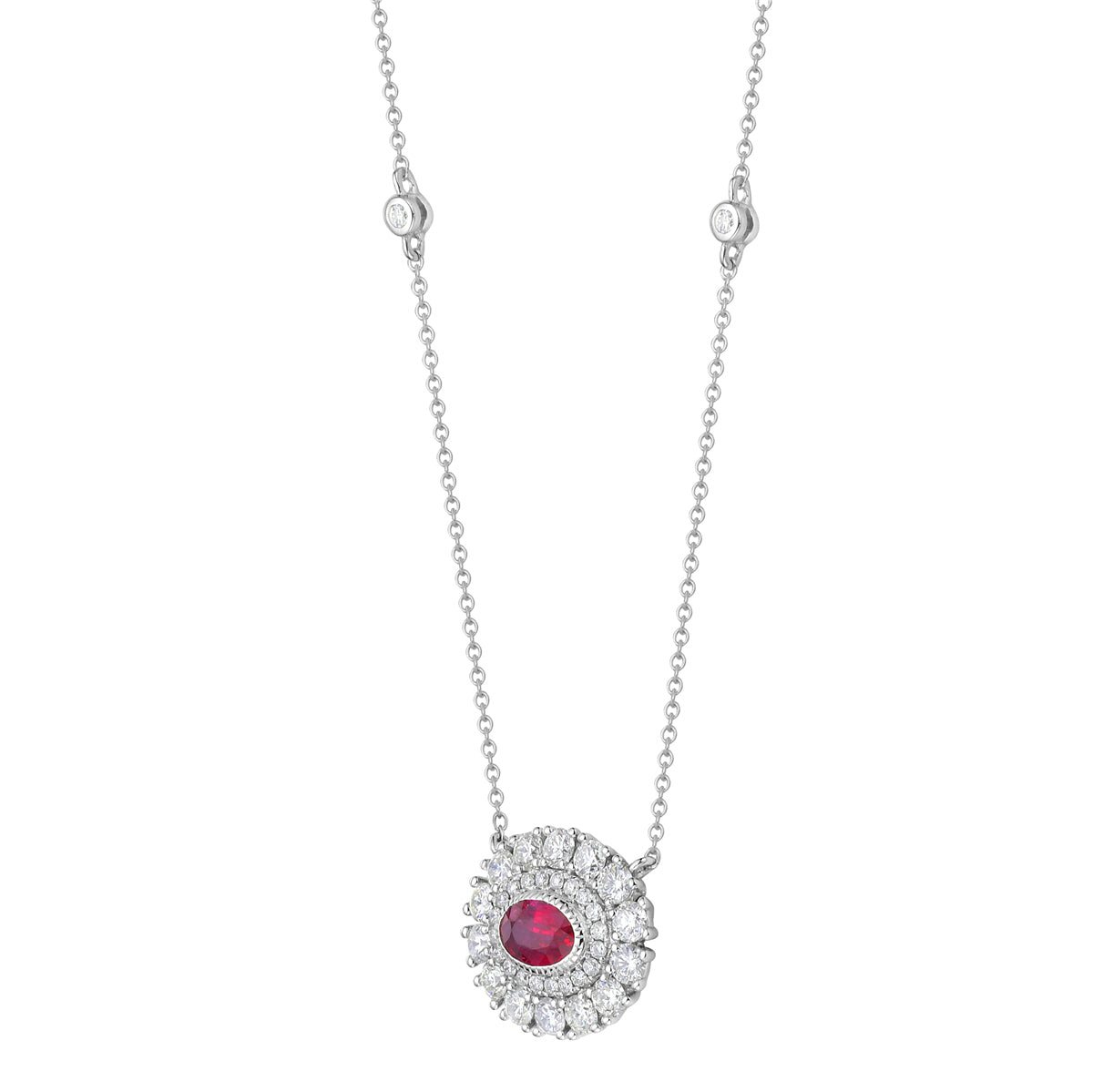 ARP155899 - Necklace 14KW/1.9G 1RUBY-0.50CT 14RD-0.69CT 24RD-0.14CT