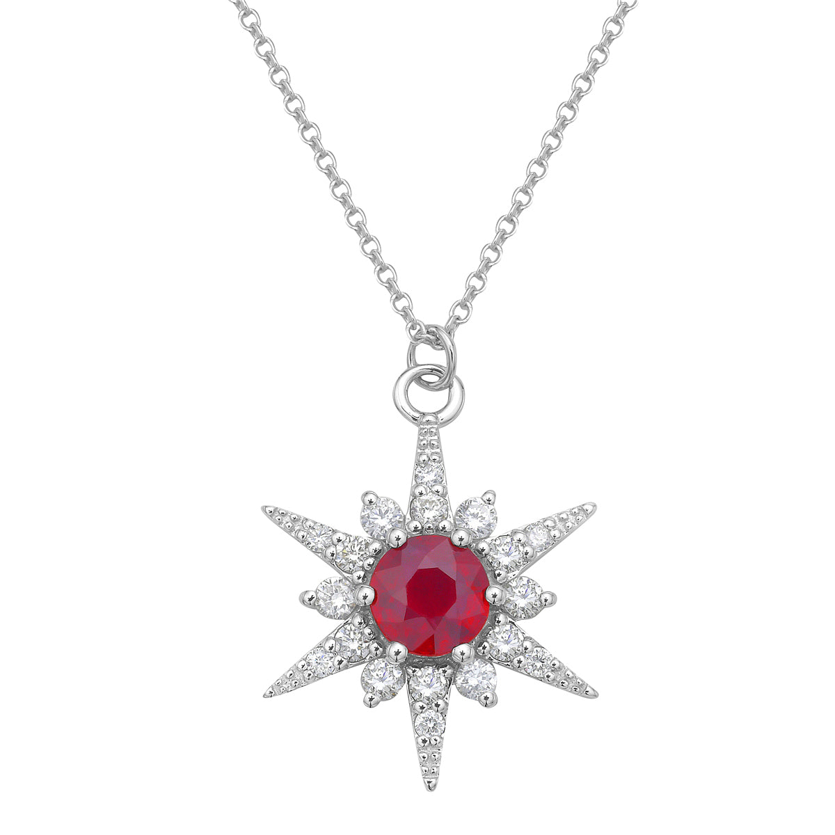 ARP155903 - Necklace 14KW/1.2G 1RUBY-0.72CT 6RD-0.13CT 12RD-0.14CT
