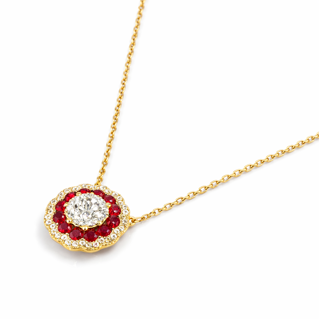 ARP156947Y - Necklace 14KY/2.1G 12RUB-0.22CT 49.2RD-0.25CT