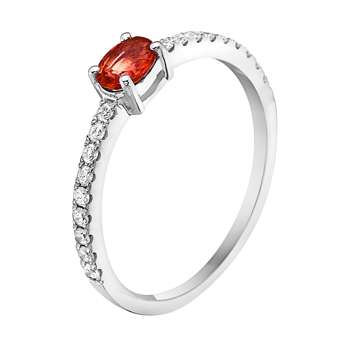 14K White Gold Ruby Solitaire Ring in Diamond Band, 0.27ct