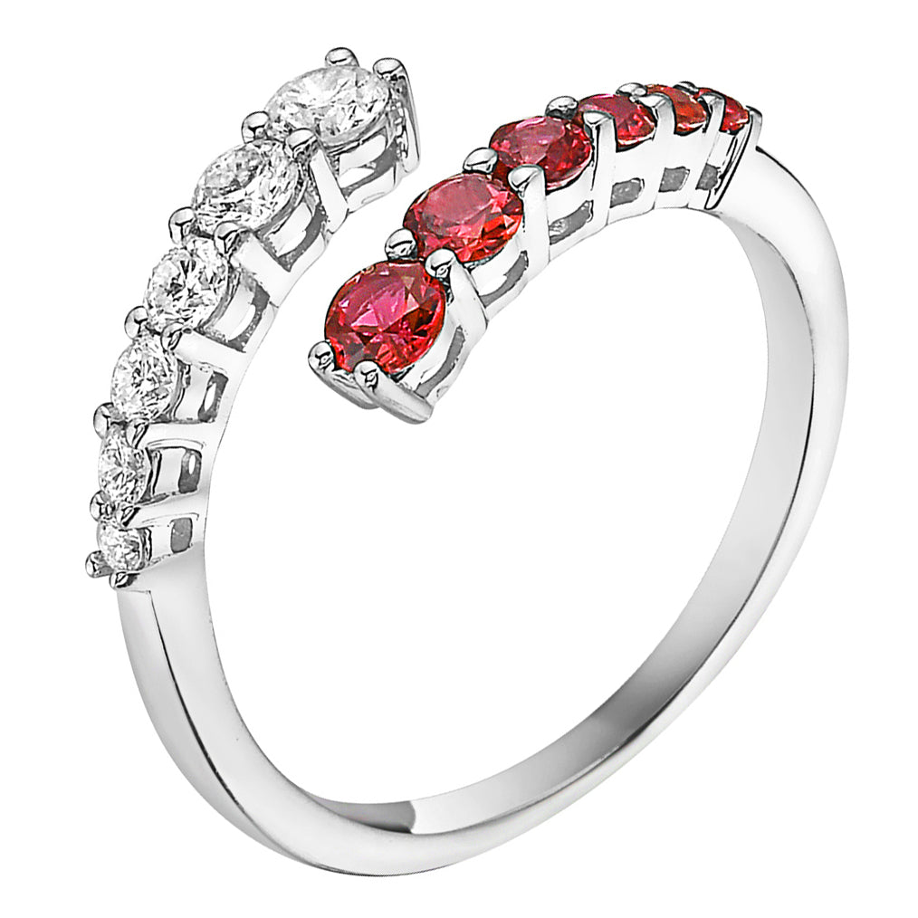 14K White Gold Ruby and Diamond Graduated Bypass Ring, 0.45ct