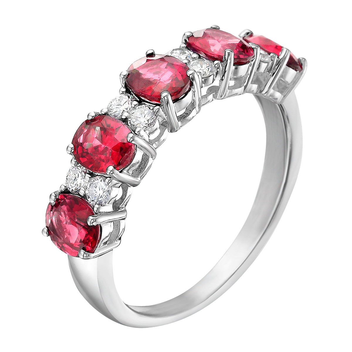 Ring 14KW/2.0G 5RUBY-1.89CT 8RD-0.26CT