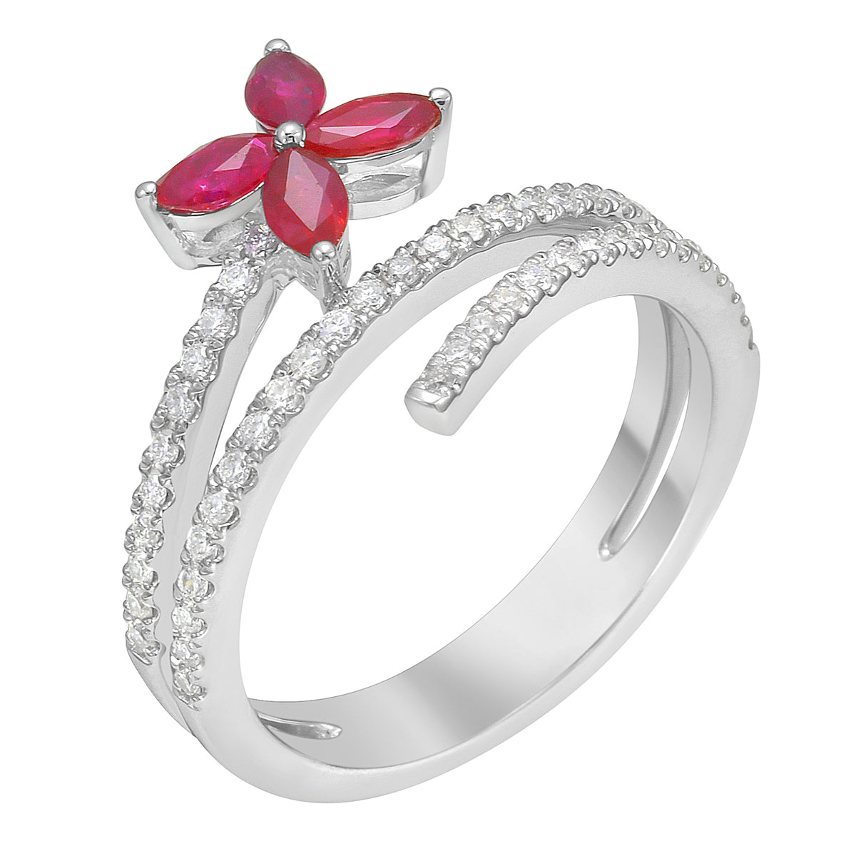 14K White Gold Ruby Diamond Ring, 0.53ct