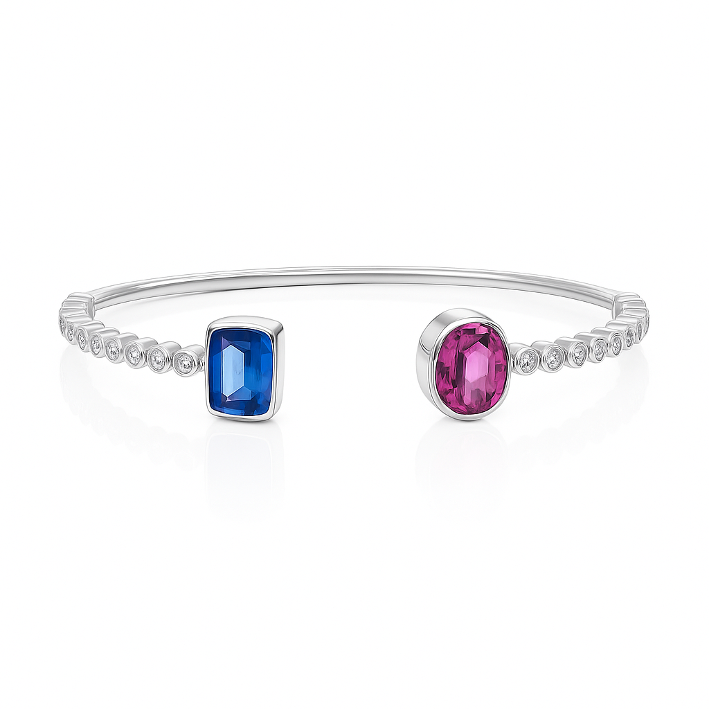 Handmade 14K White Gold Blue Sapphire Bracelet, 3ct