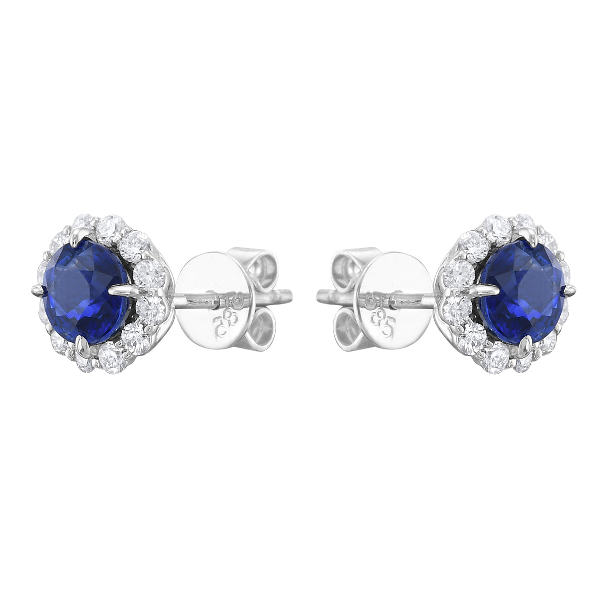 18K White Gold Blue Sapphire Round Earrings, 1.14ct