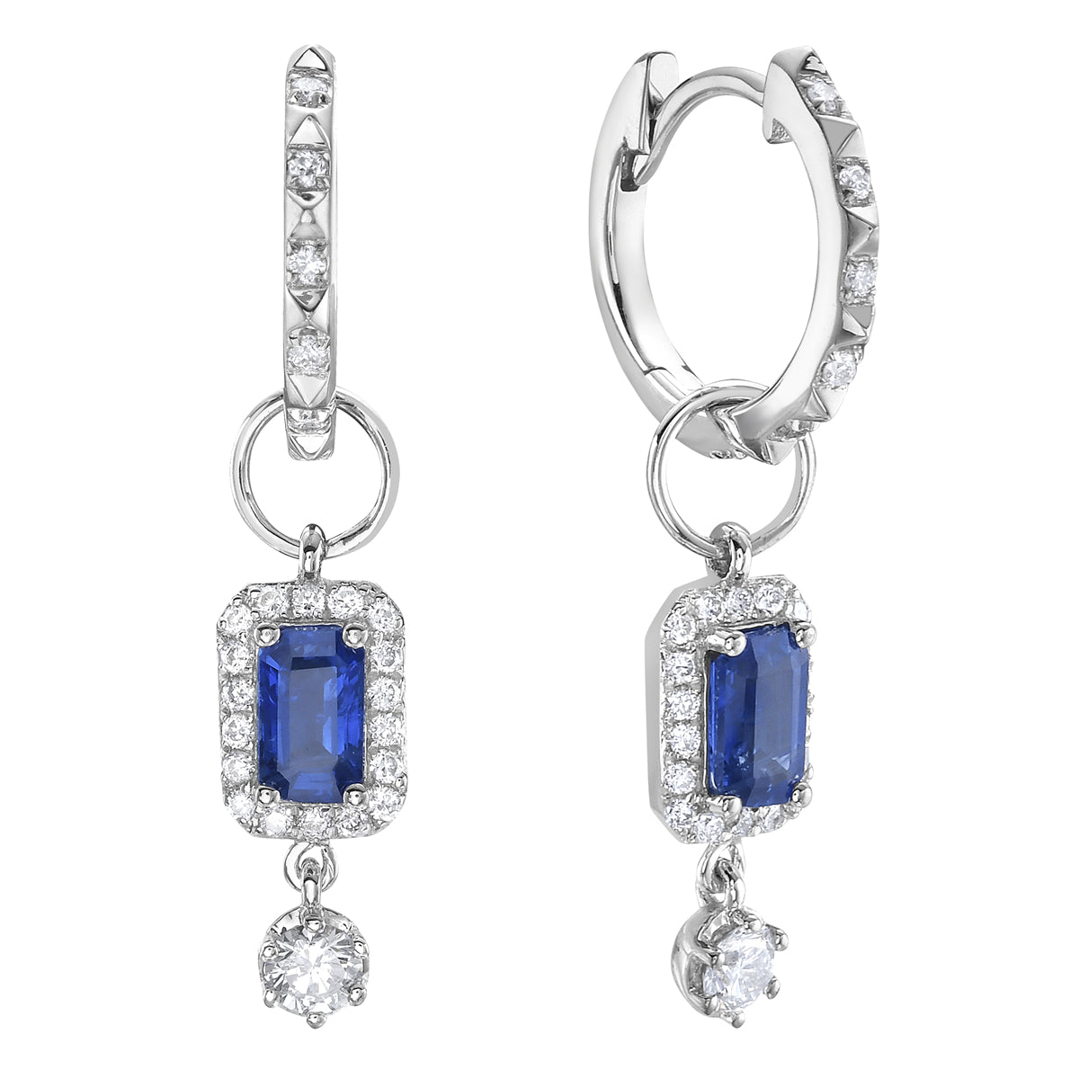 14K White Gold Blue Sapphire Earrings, 2.4G, 0.74ct