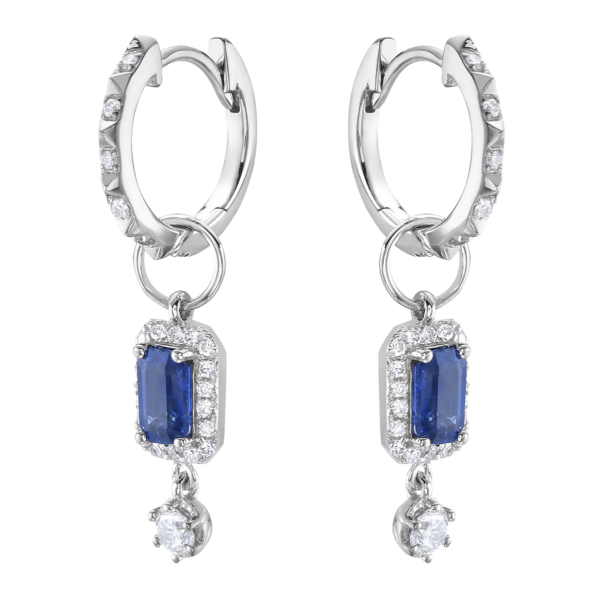 14K White Gold Blue Sapphire Earrings, 2.4G, 0.74ct