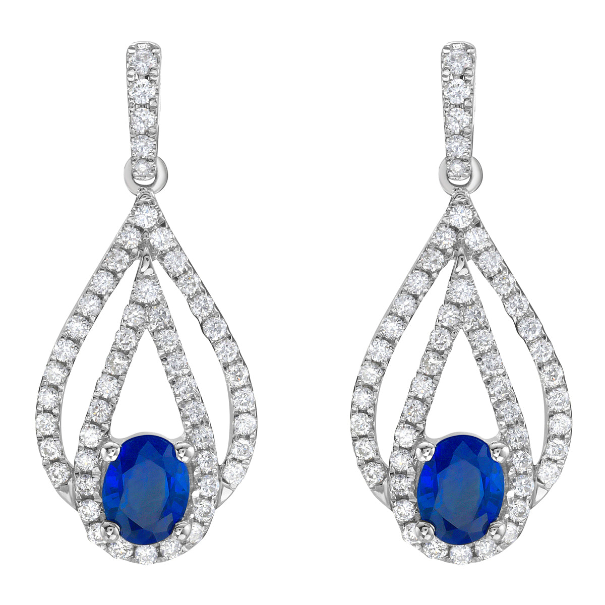 14K White Gold Blue Sapphire Earrings, 0.88ct