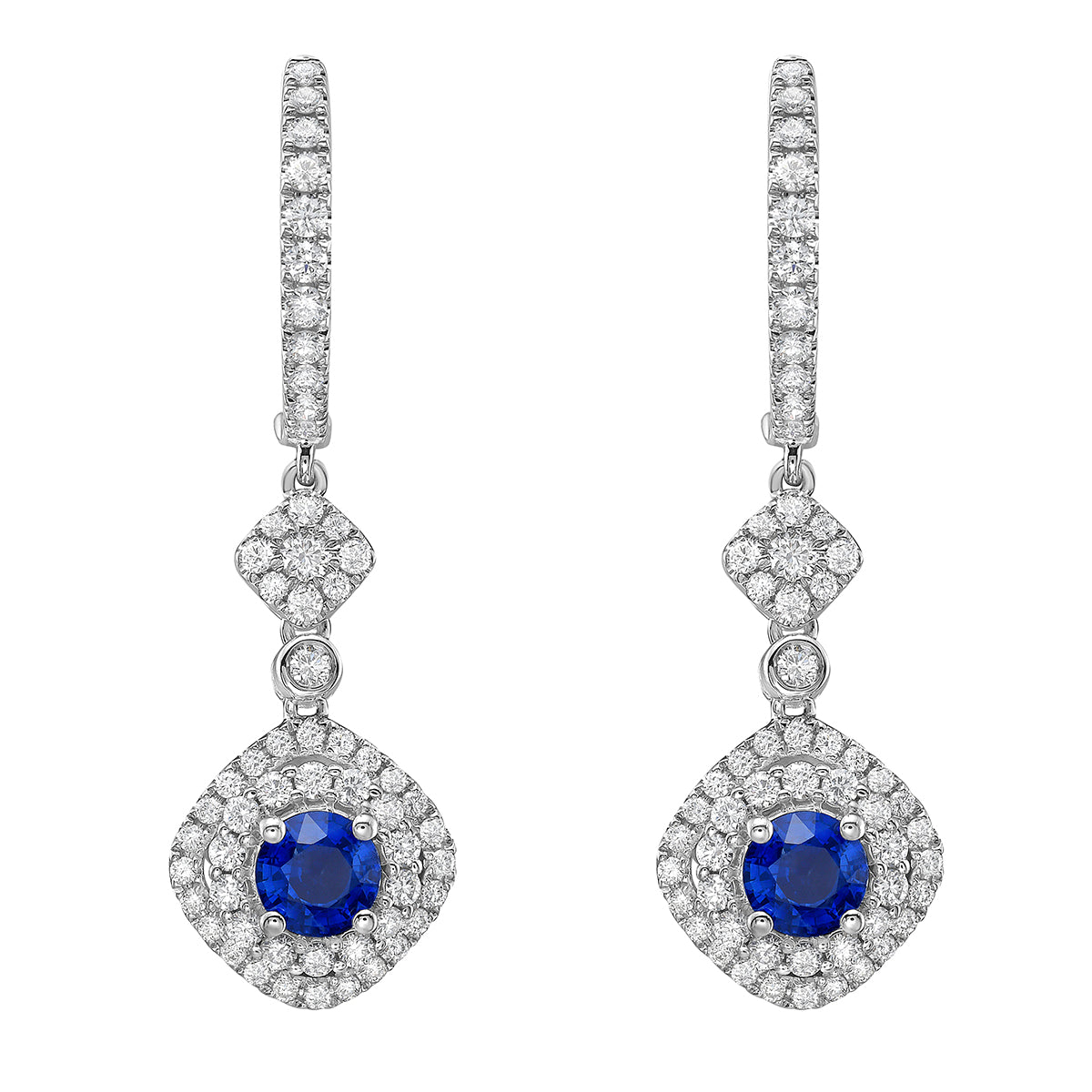 14K White Gold Blue Sapphire Earrings, 1.33ct