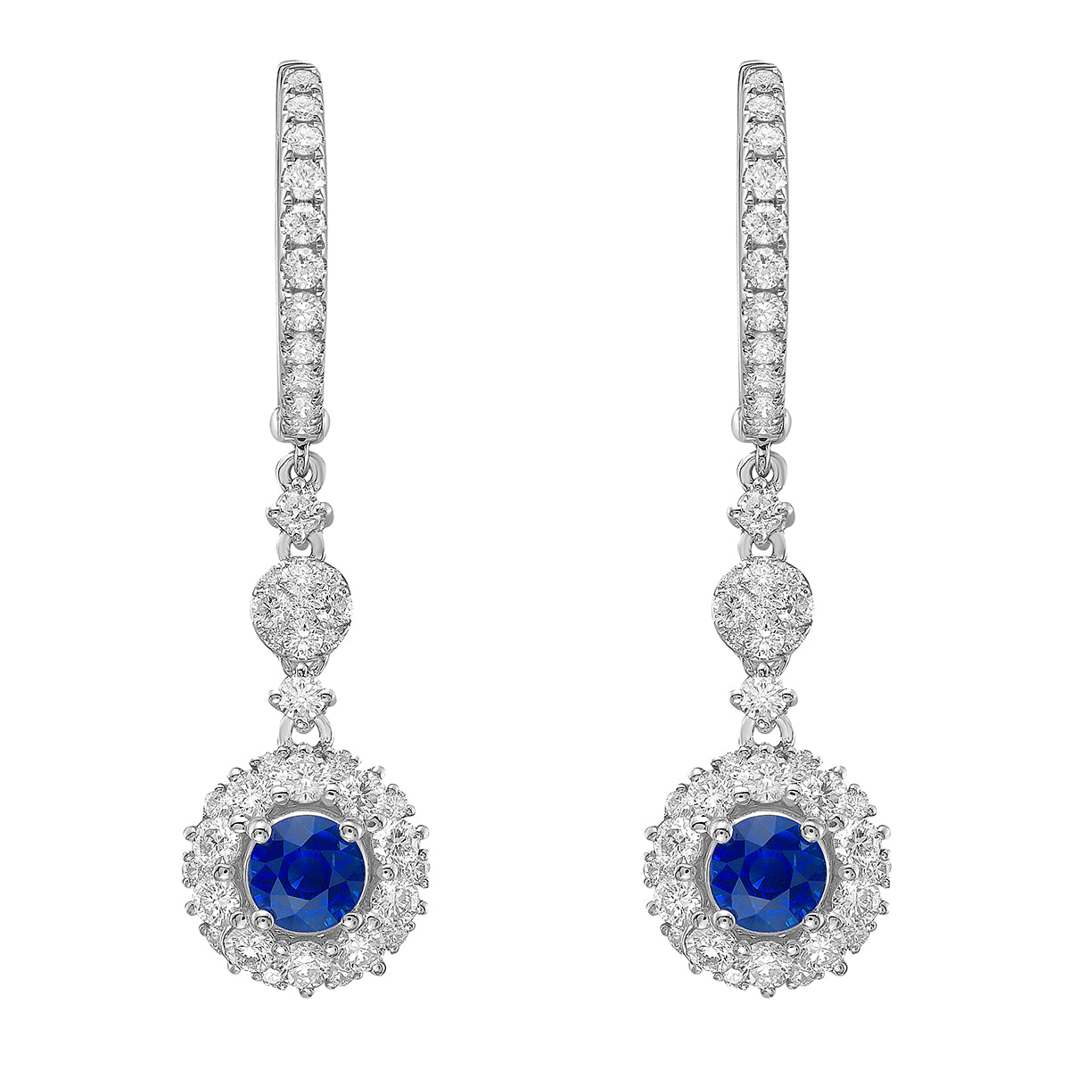 14K White Gold Blue Sapphire Earrings, 1.14ct