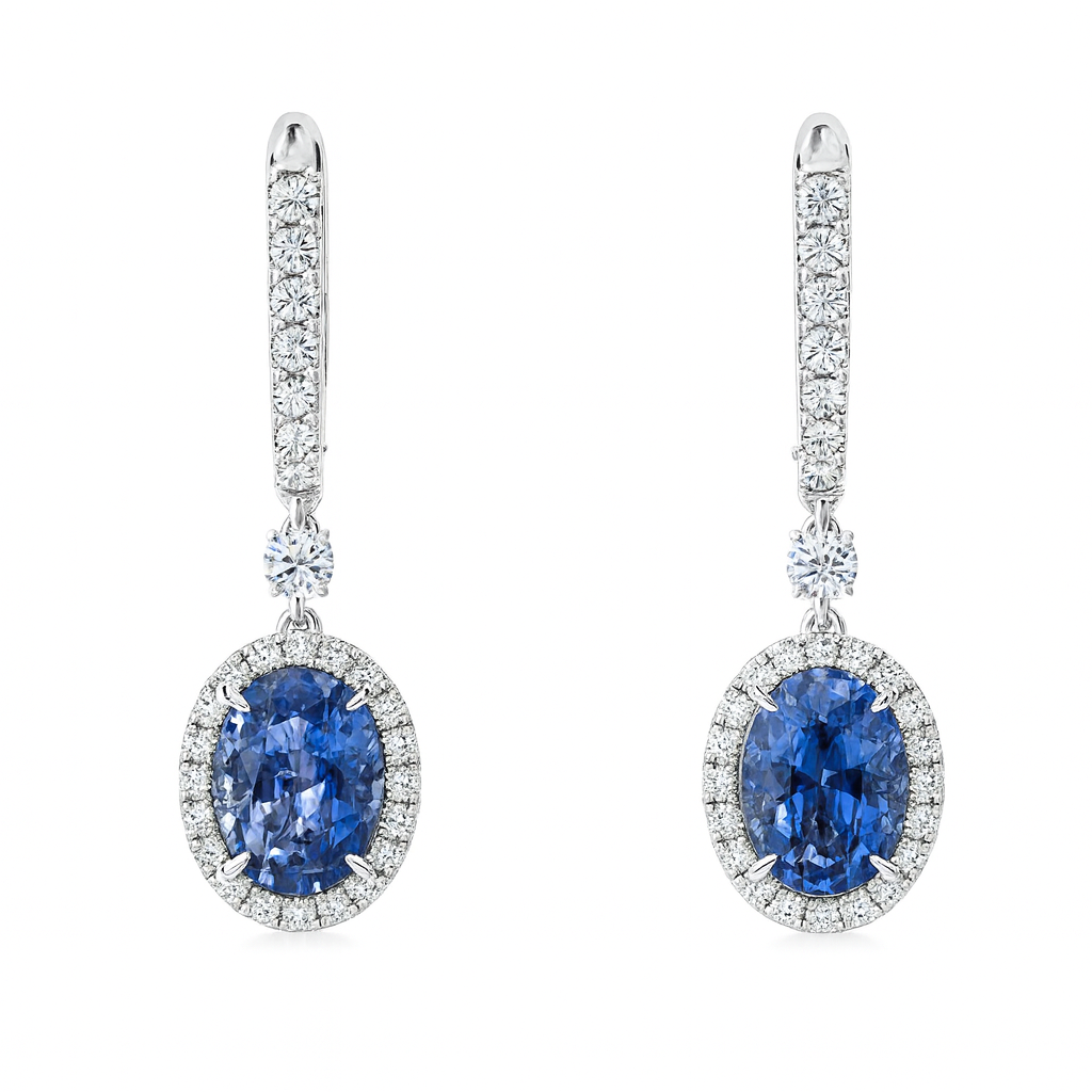 Handmade 14K White Gold Blue Sapphire Earrings, 4.99ct