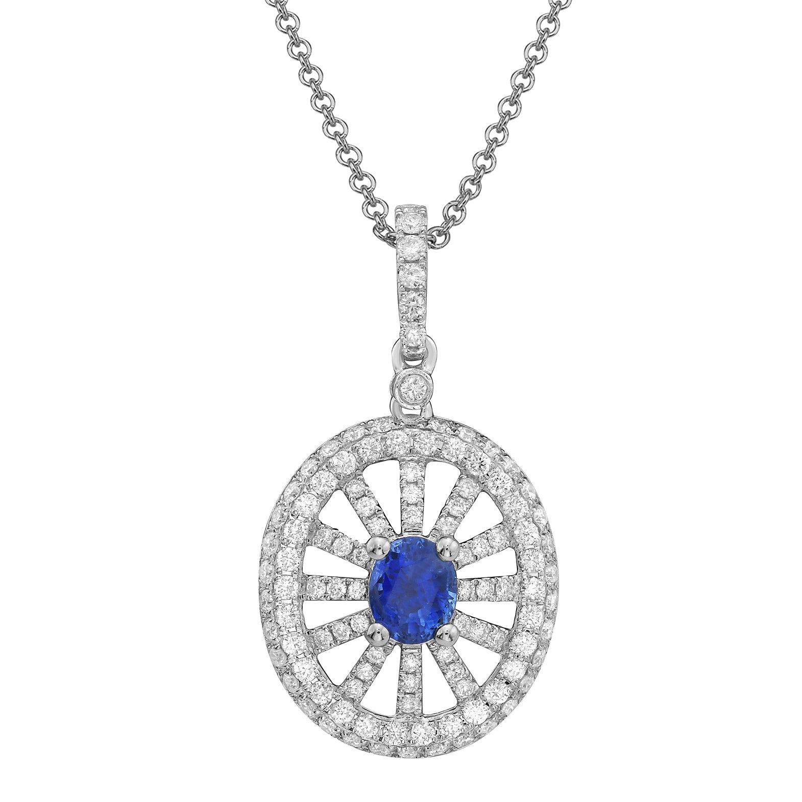 18K White Gold Blue Sapphire Pendant, 8-9mm, 0.5ct