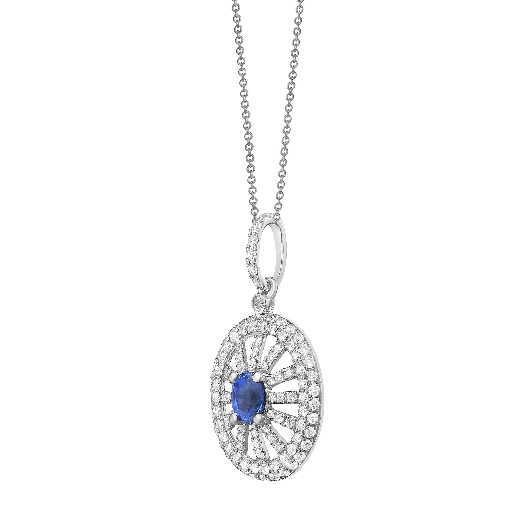 18K White Gold Blue Sapphire Pendant, 8-9mm, 0.5ct