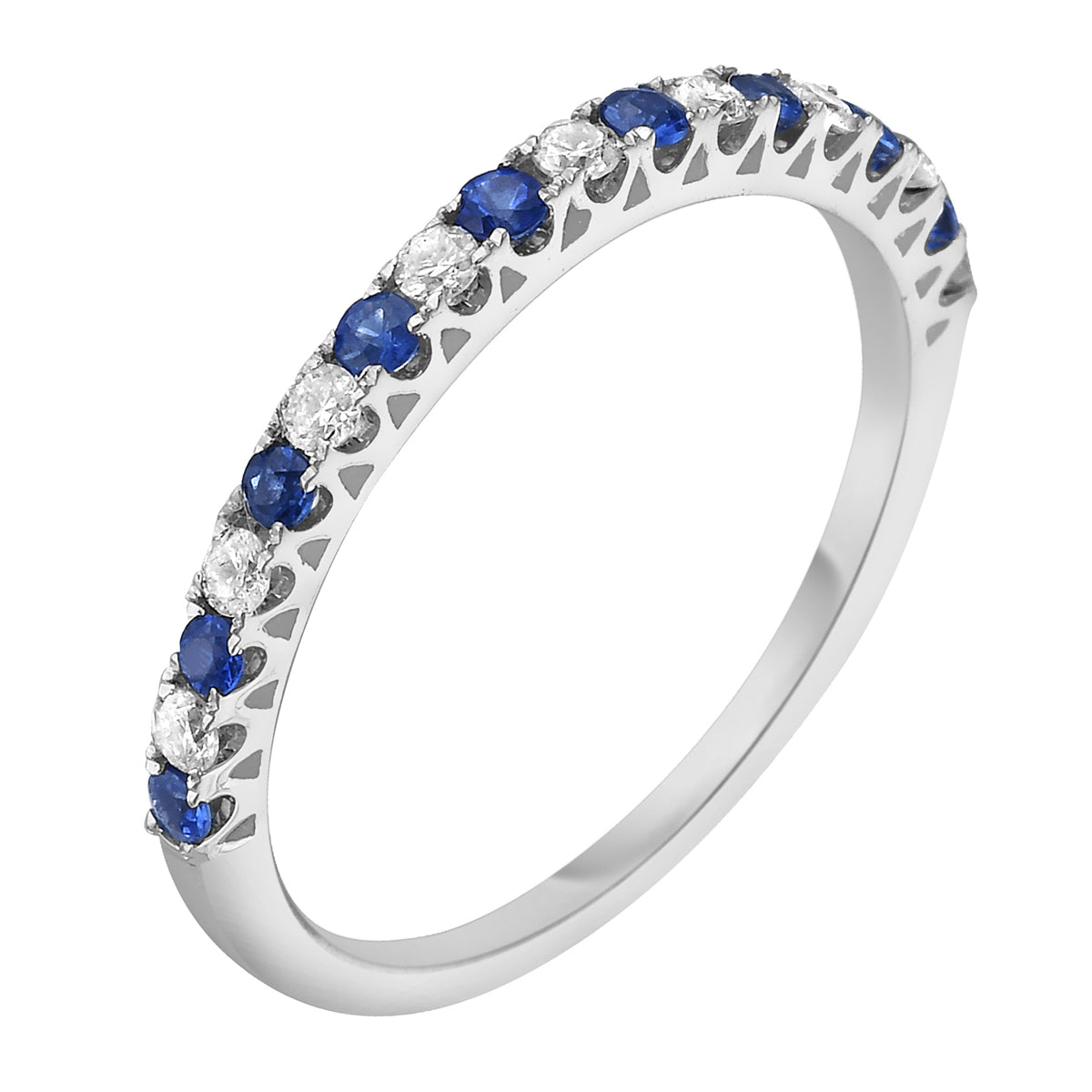 14K White Gold Sapphire and Diamond Alternating Ring, 0.22ct