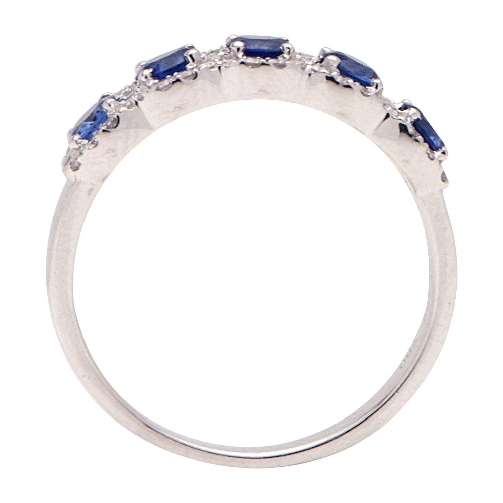 14K White Gold Sapphire with Diamond Halo Ring, 0.82ct