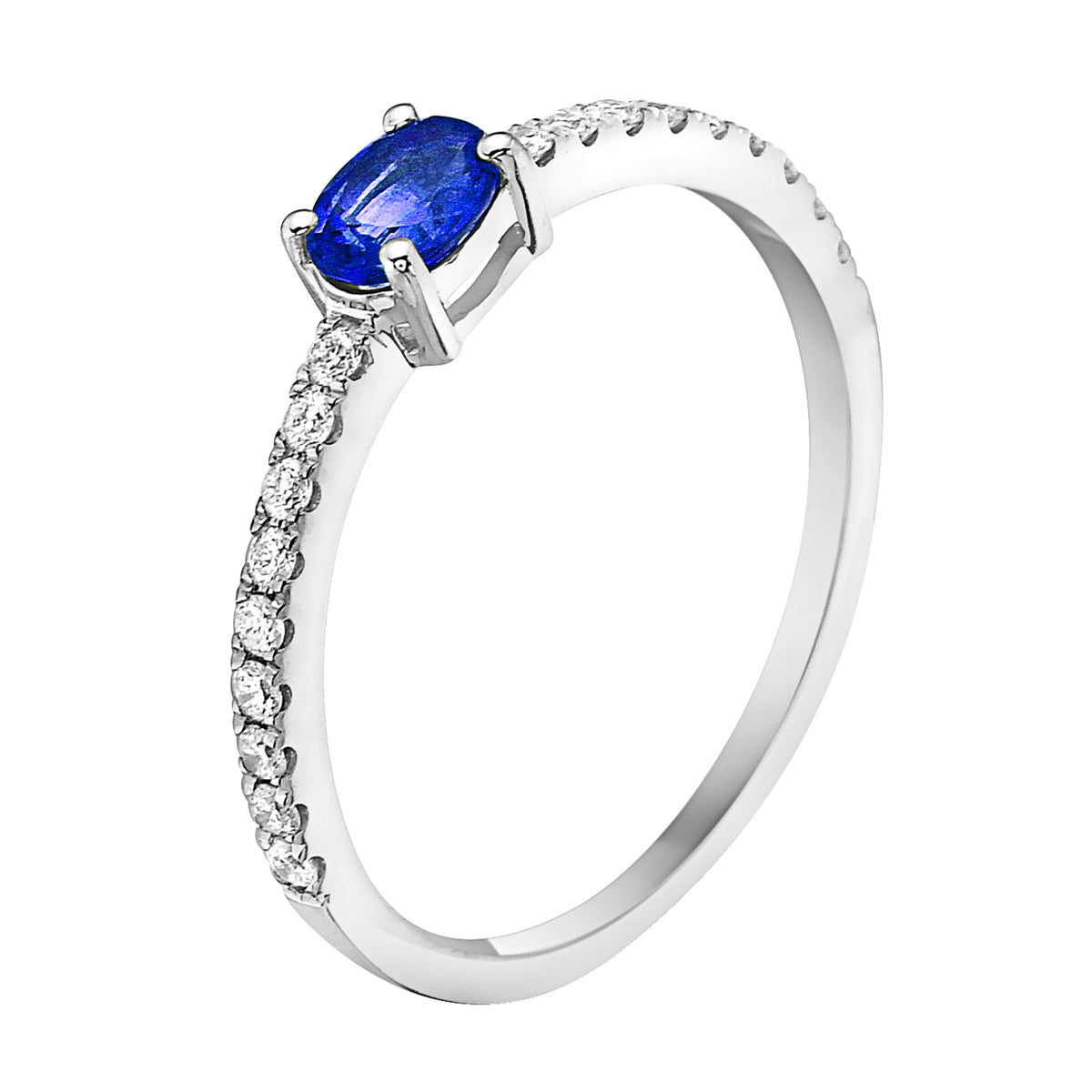14K White Gold Sapphire Solitaire with Diamond Band, 0.52ct
