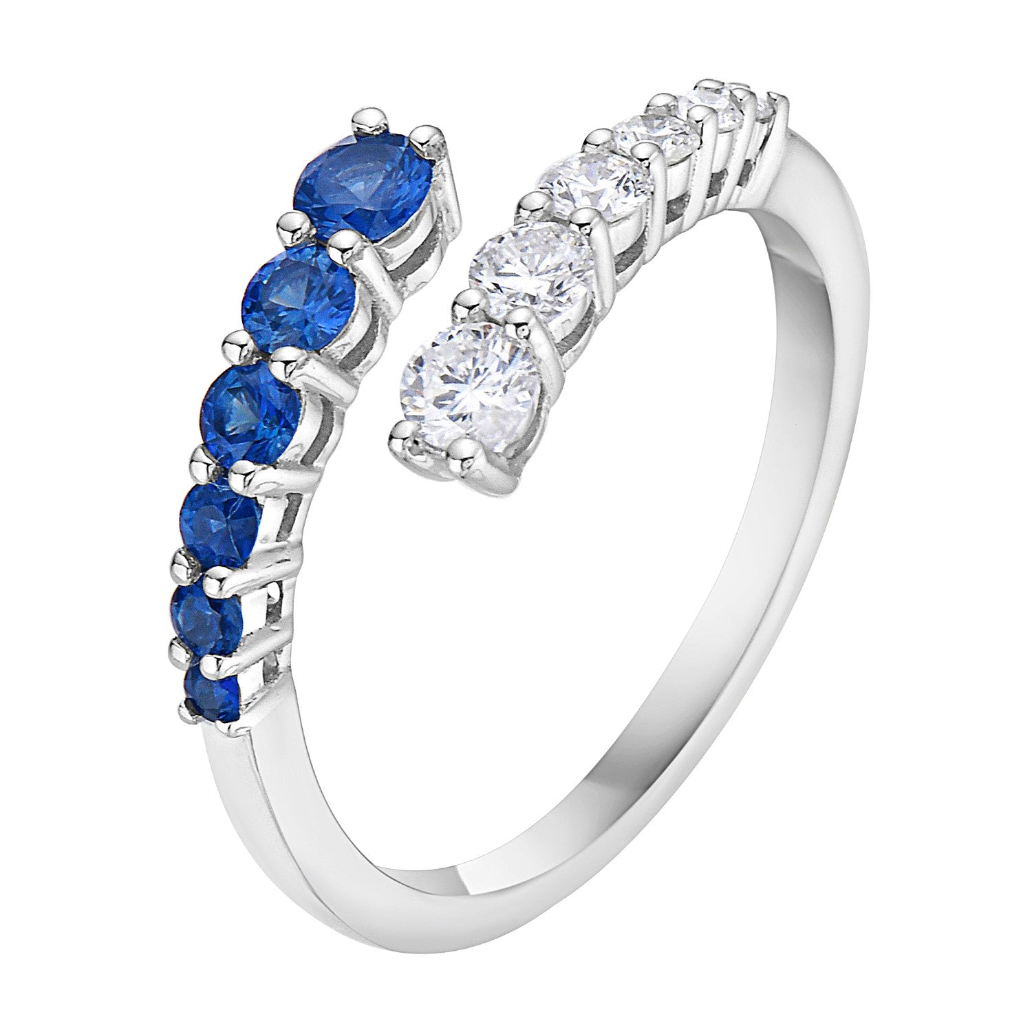 14K White Gold Sapphire and Diamond Graduated Bypass Ring, 0.43ct