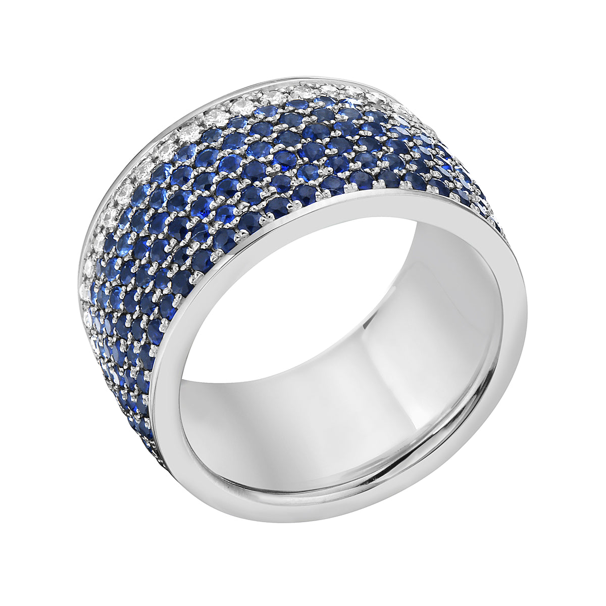 14K White Gold Multi Row Sapphire and Diamond Ring, 4.28ct