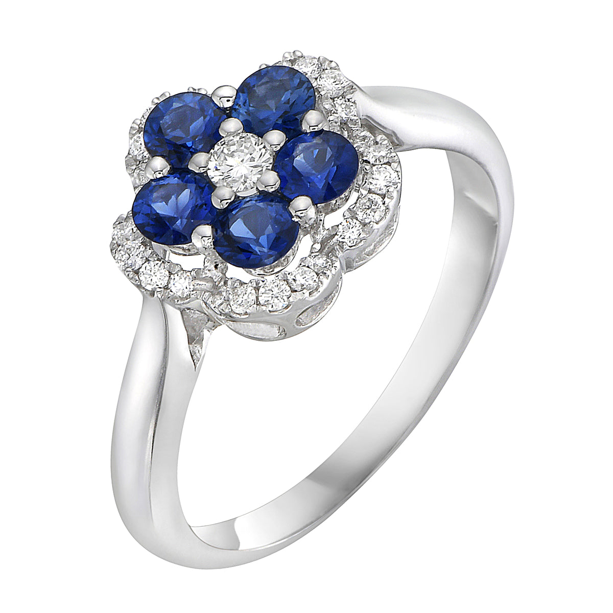 14K White Gold Diamond and Sapphire Flower Ring