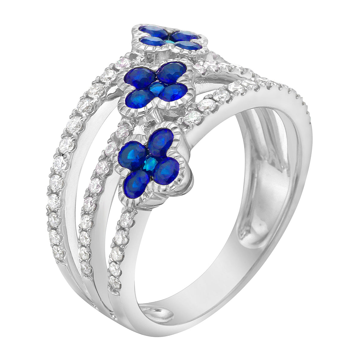 14K White Gold Blue Sapphire Diamond Ring, 0.76ct