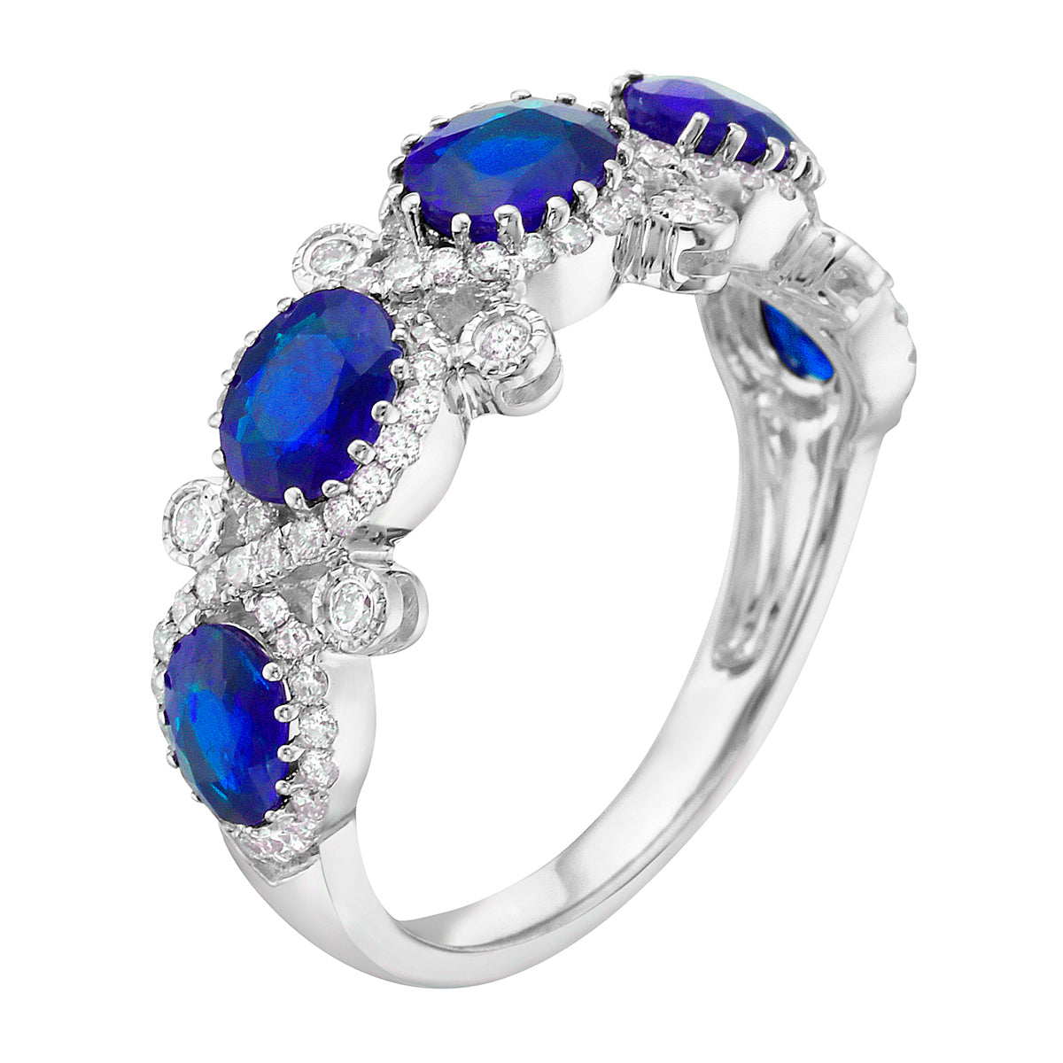 18K White Gold Blue Sapphire Diamond Ring, 2.06ct