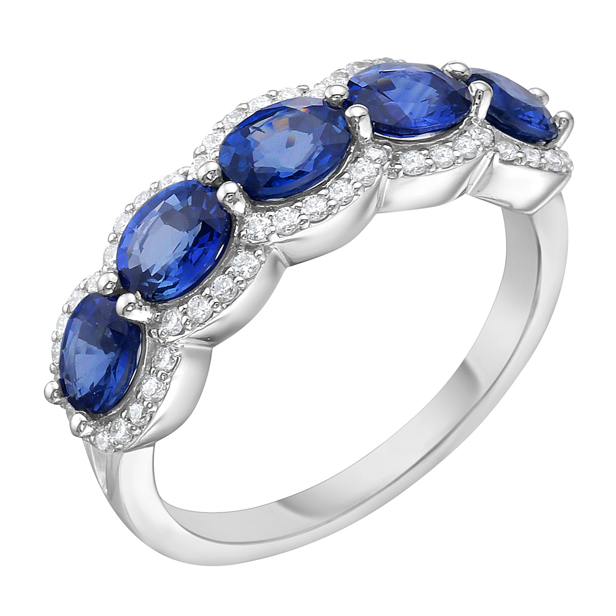 14K White Gold Blue Sapphire Ring, 5.5-6.5mm, 2.09ct