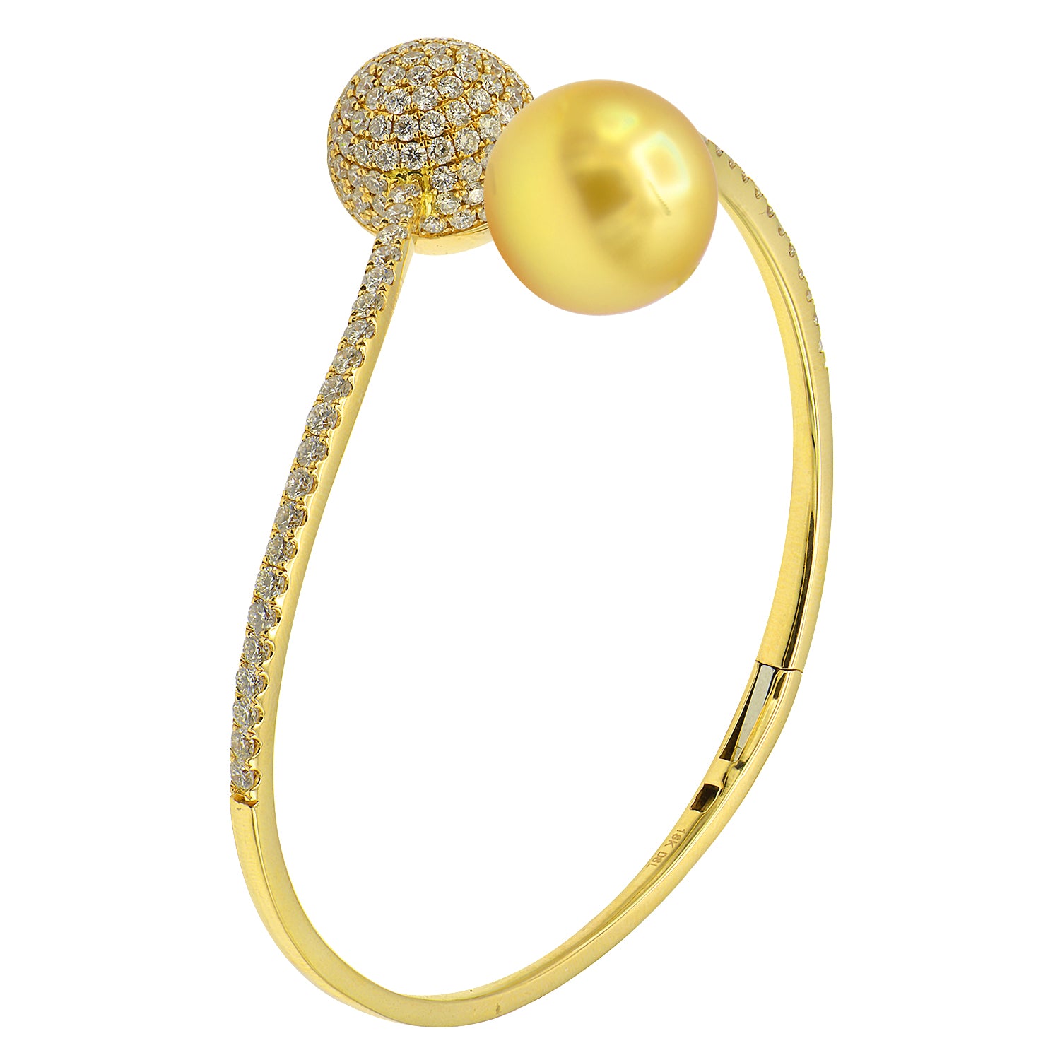 18K Yellow Gold Diamond Pearl Bracelet, 12-13mm, 2.6ct