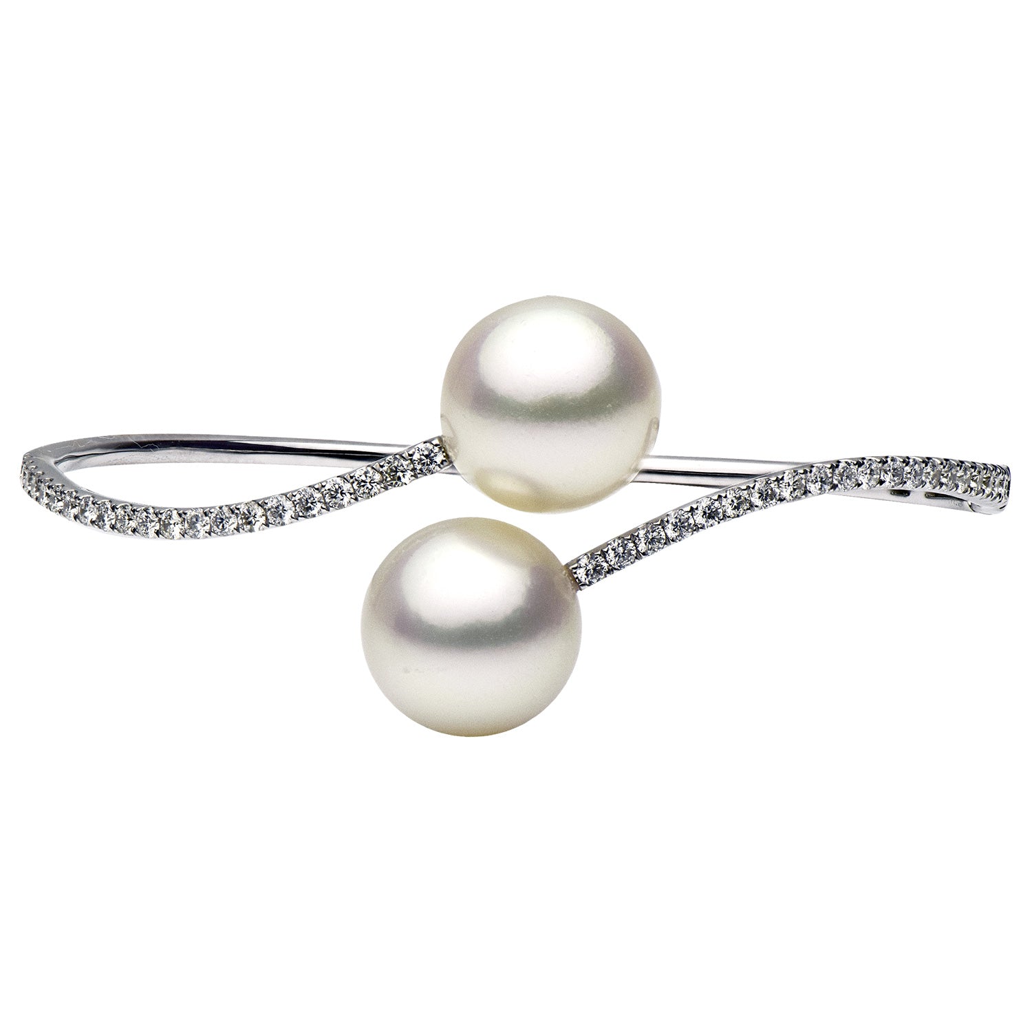14K White Gold Freshwater Pearl Bracelet, 11-12mm, 0.92ct