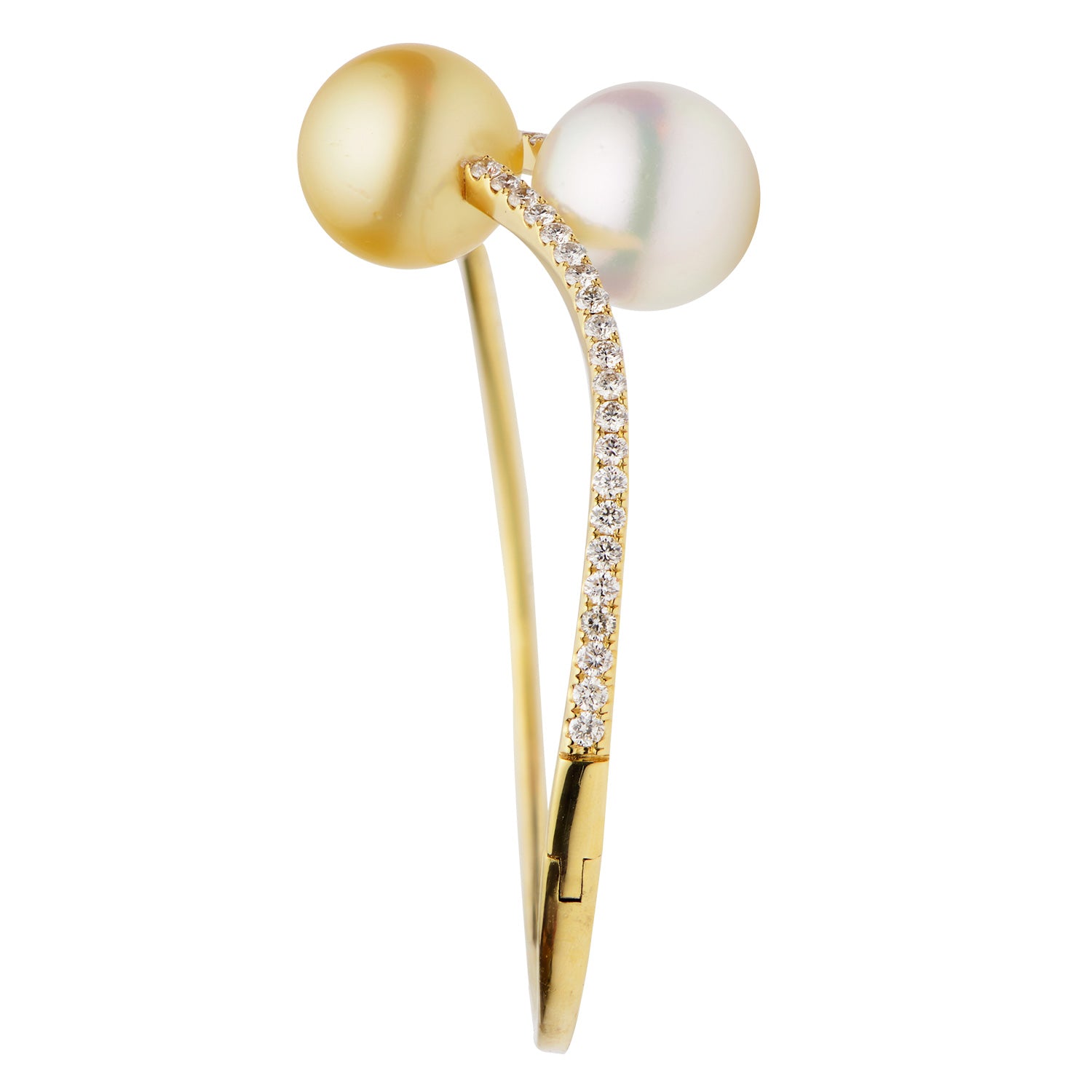 18K Yellow Gold White & Golden South Sea Pearl Bangle,12-13mm, 1.03ct