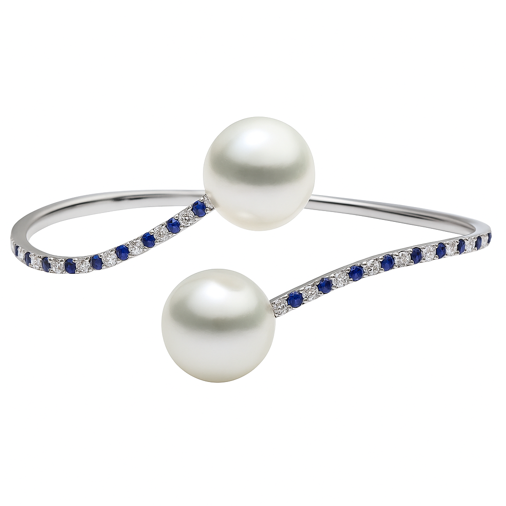18K White Gold South Sea Pearl Bangle, 12-13mm, 1.1ct