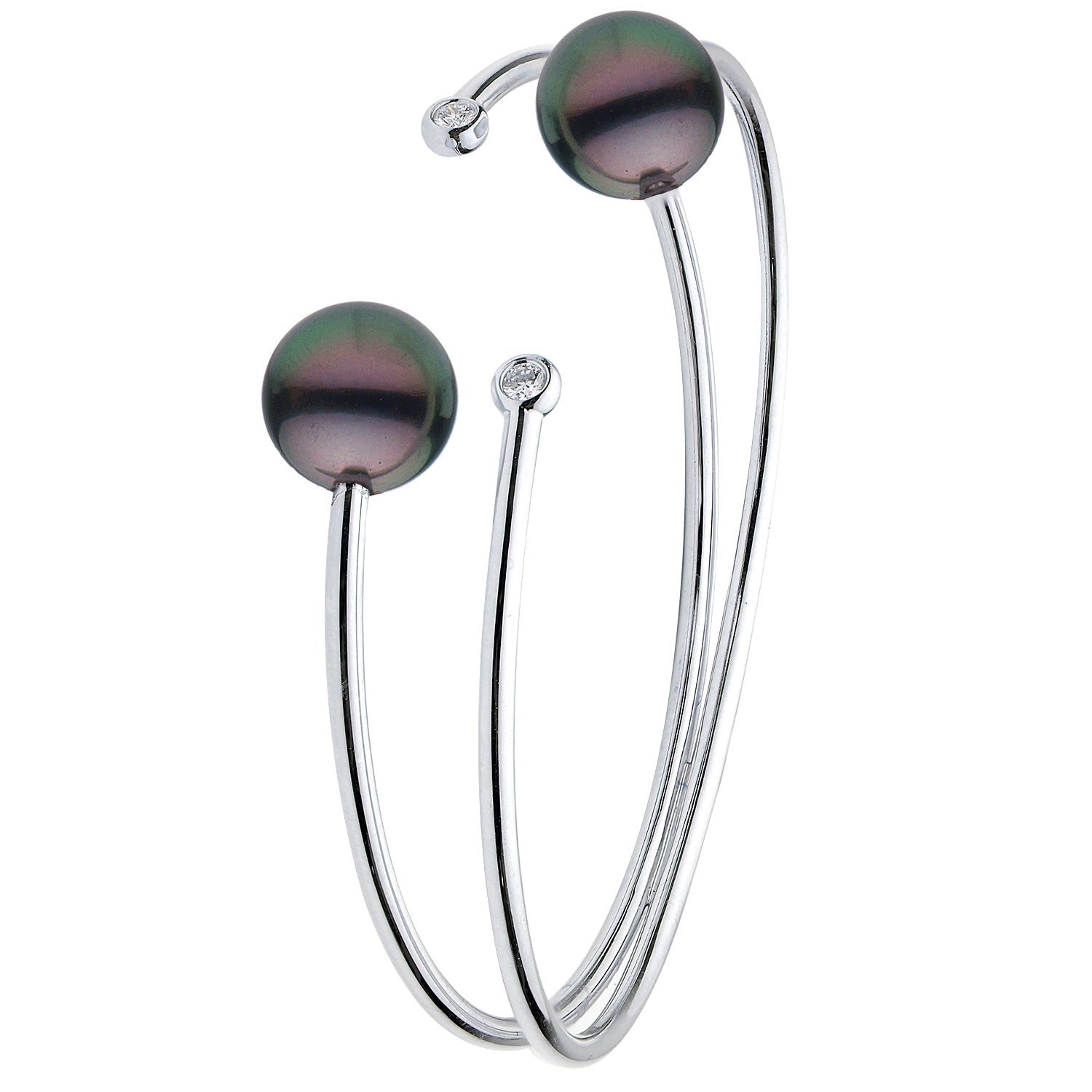 18K White Gold Tahitian Pearl Bracelet, 10-11mm, 0.12ct