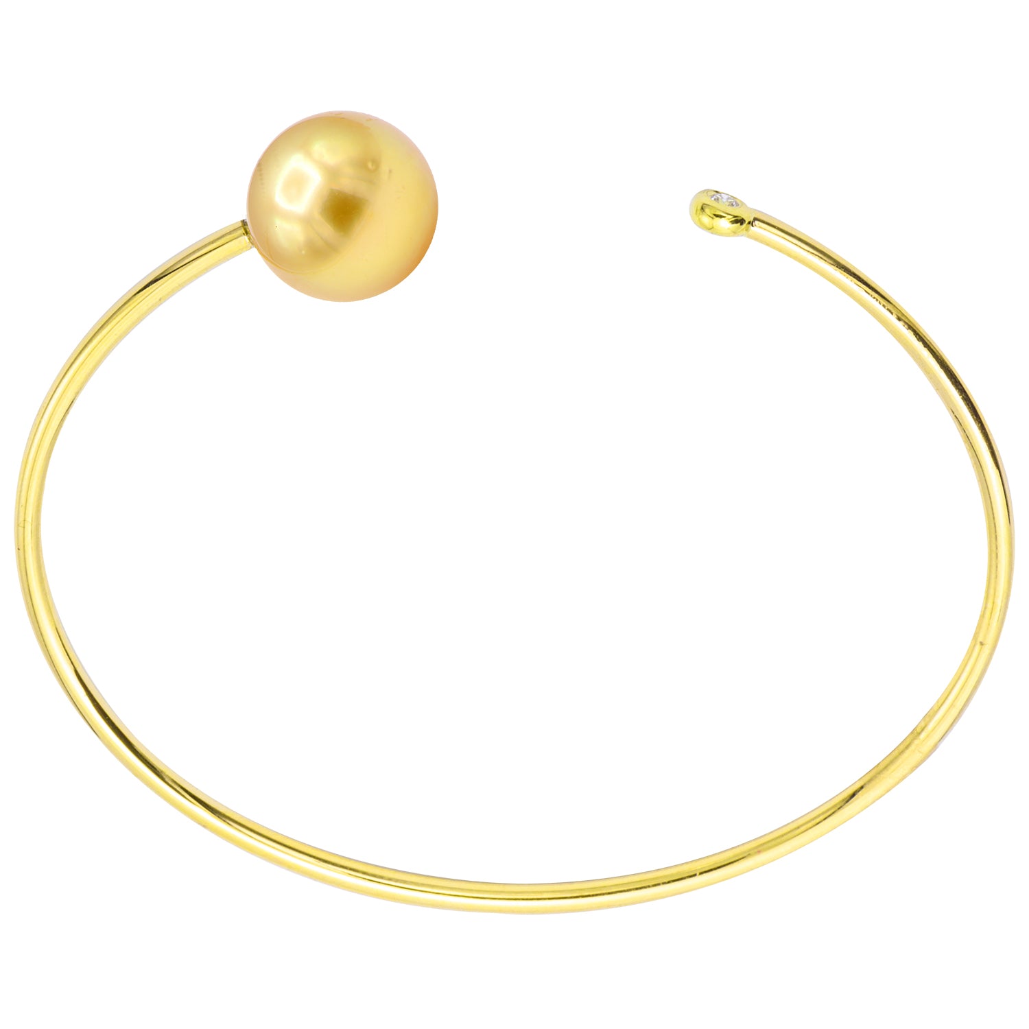 18K Yellow Gold Diamond Pearl Bangle, 11-12mm, 0.06ct