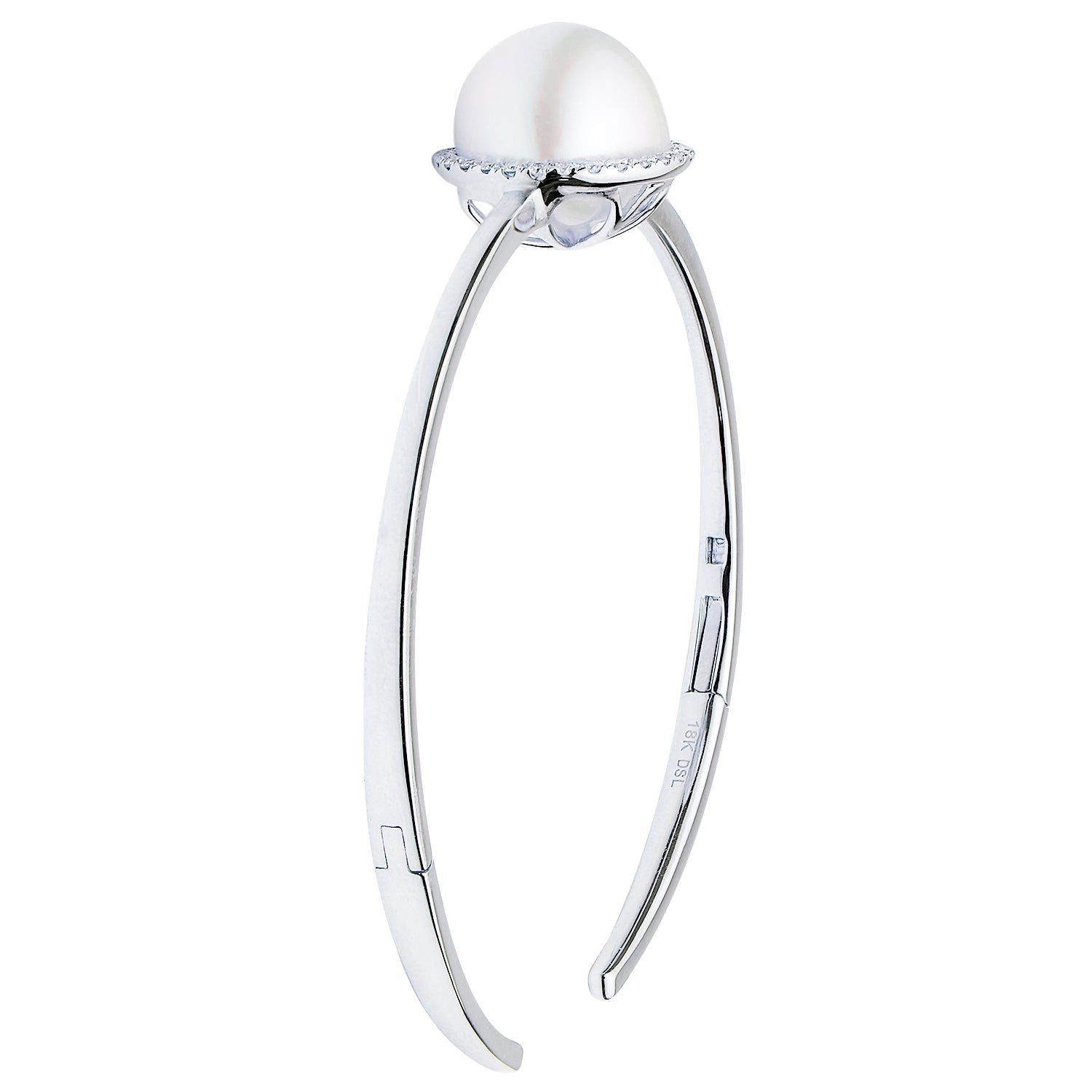 18K White Gold South Sea Pearl Bangle, 13-14mm, 0.28ct