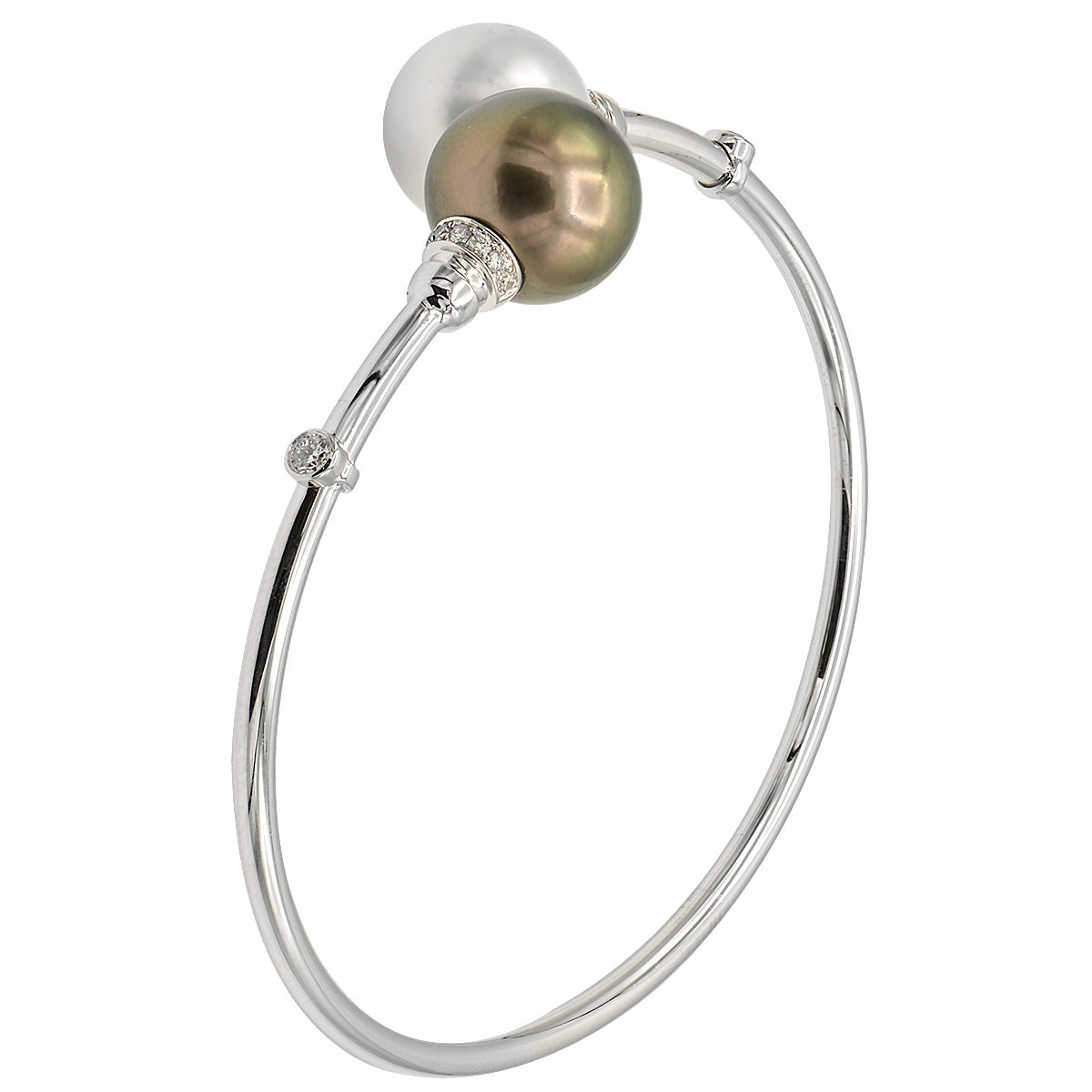 18K White Gold Tahitian Pearl Bangle, 11-12mm, 0.19ct