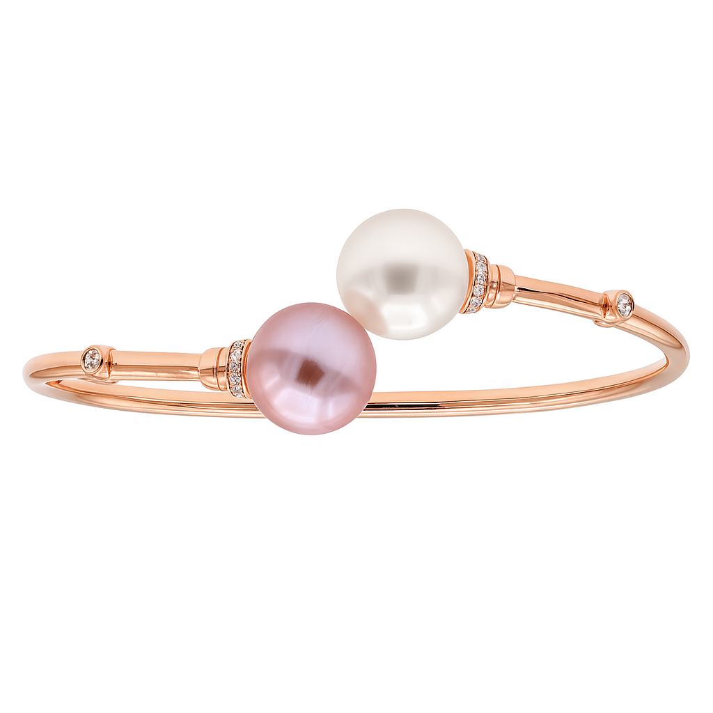 18K Rose Gold South Sea White Pearl Diamond Bracelet, 11-12mm, 0.21ct