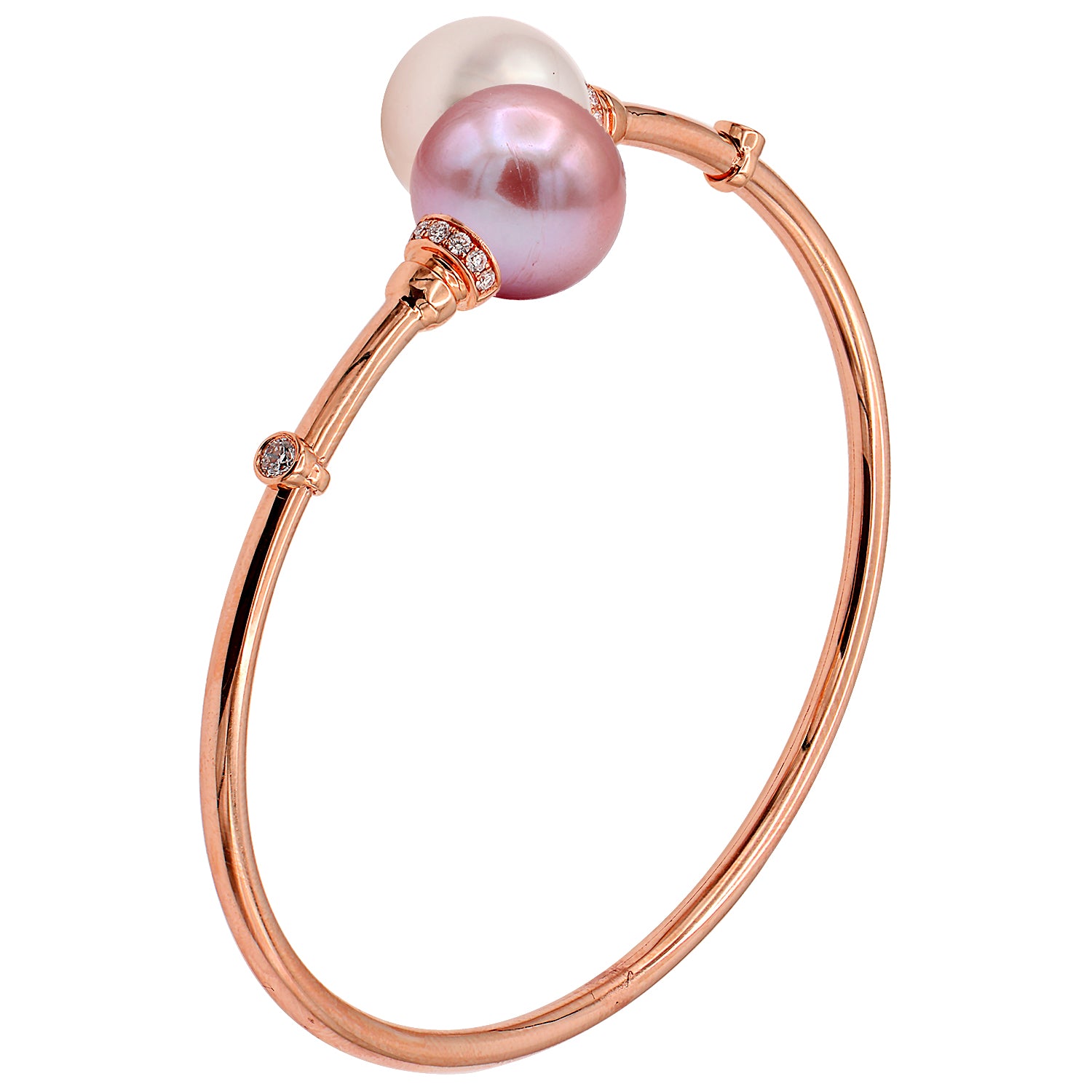 18K Rose Gold South Sea White Pearl Diamond Bracelet, 11-12mm, 0.21ct