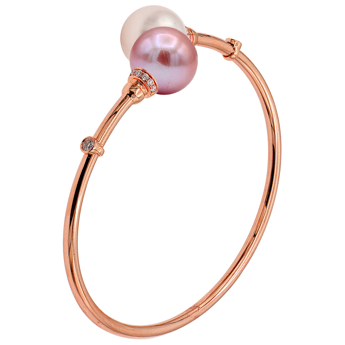 18K Rose Gold South Sea White Pearl Diamond Bracelet, 11-12mm, 0.21ct