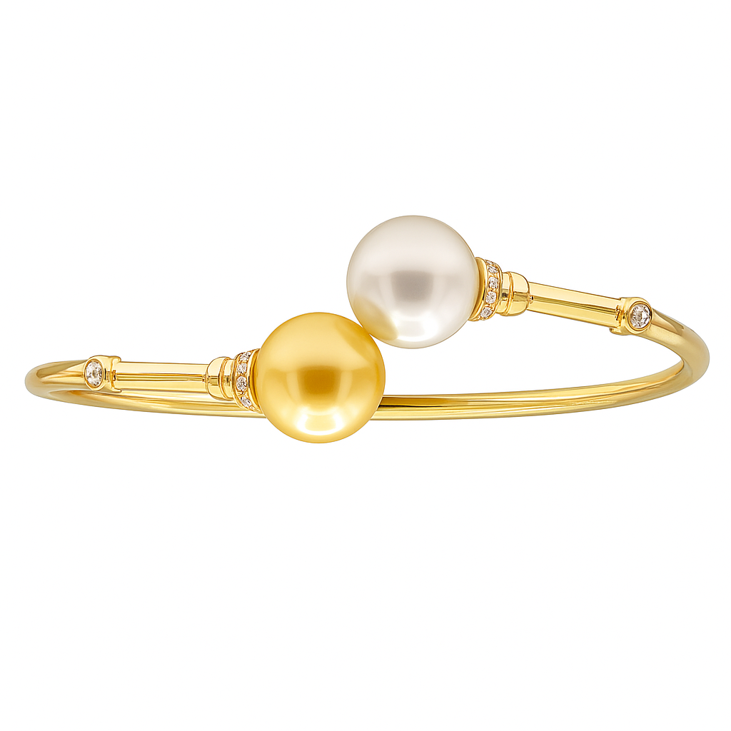 18K Yellow Gold South Sea Pearl Bangle, 11-12mm, 0.21ct