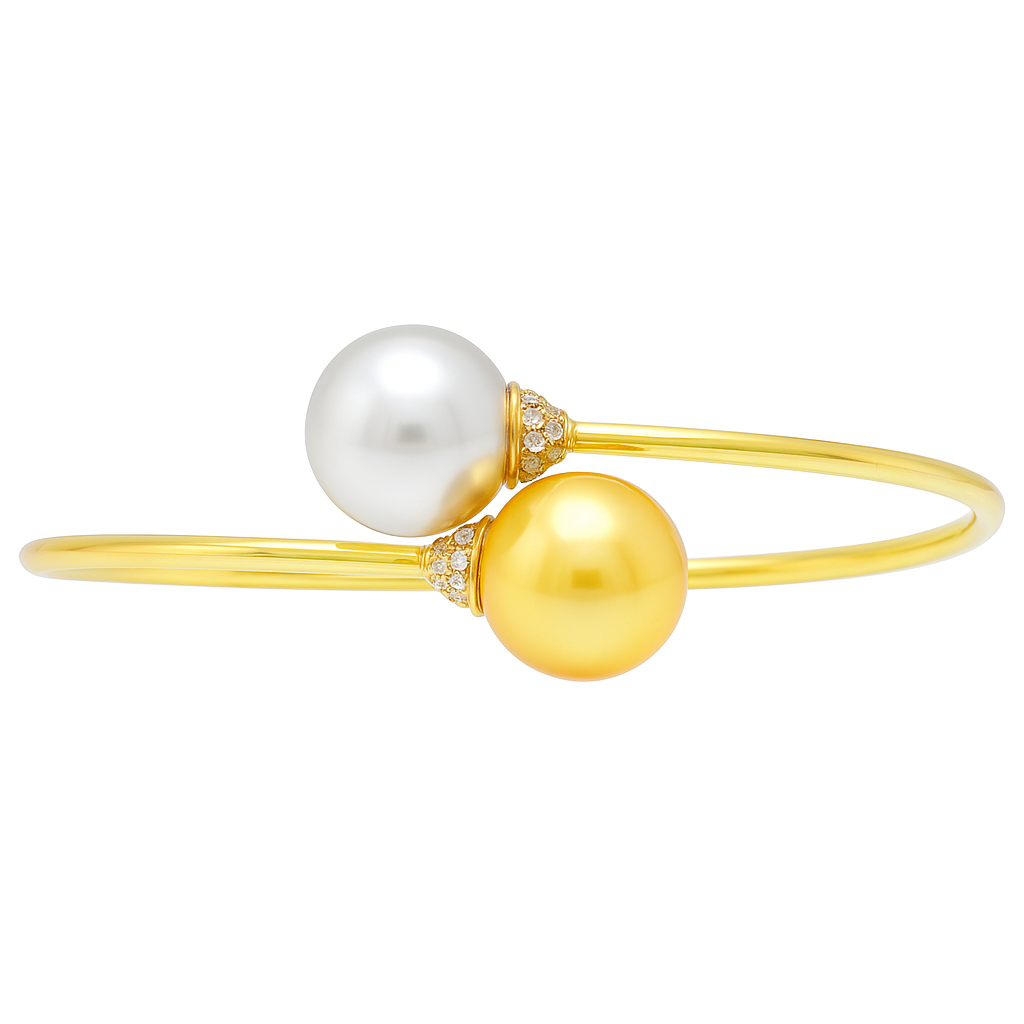 18K Yellow Gold Bangle Bracelet, 11-12mm, 0.2ct