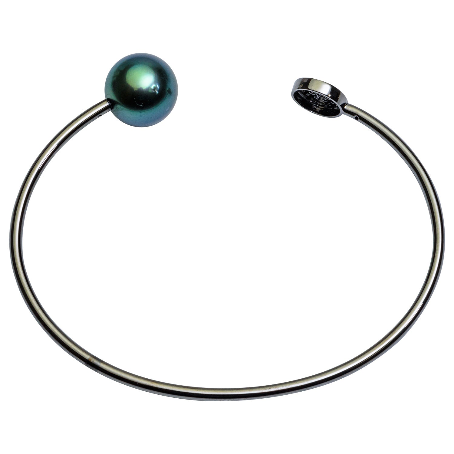 18K Bangle Tahitian Pearl Diamond Bracelet, 11-12mm, 0.14ct