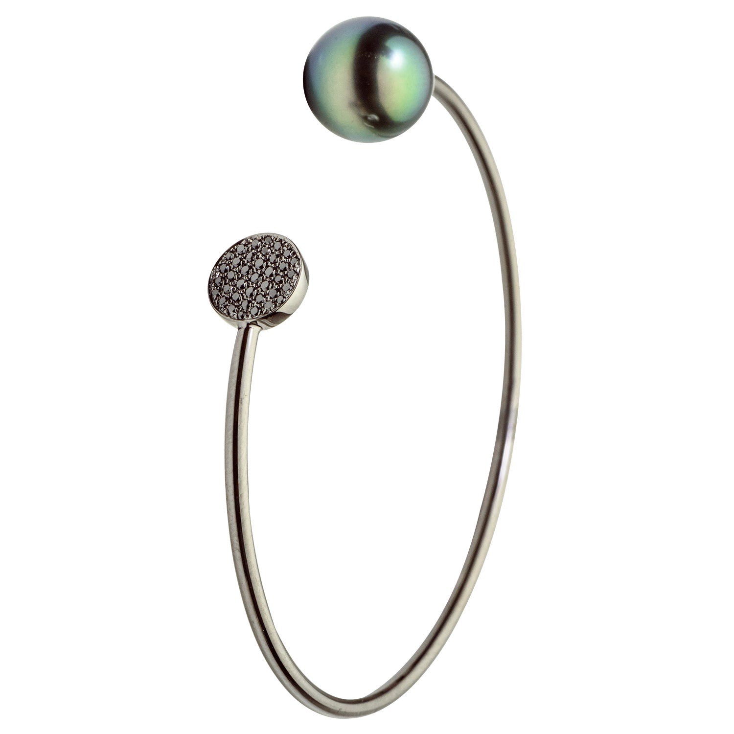 18K Bangle Tahitian Pearl Diamond Bracelet, 11-12mm, 0.14ct