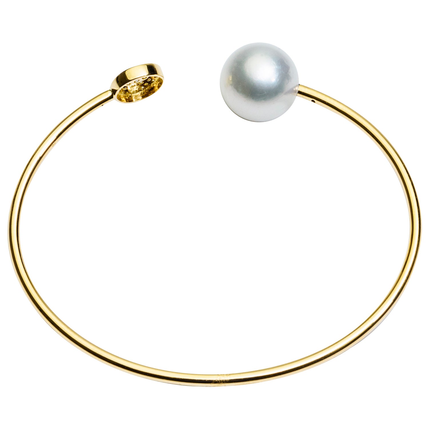 18K Yellow Gold South Sea Pearl Bracelet, 11-12mm, 0.13ct