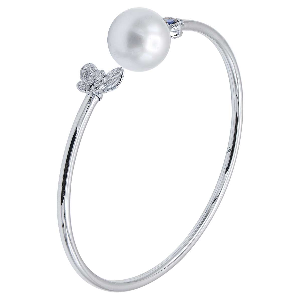 18K White Gold South Sea Pearl Bangle Bracelet, 11-12mm, 0.27ct