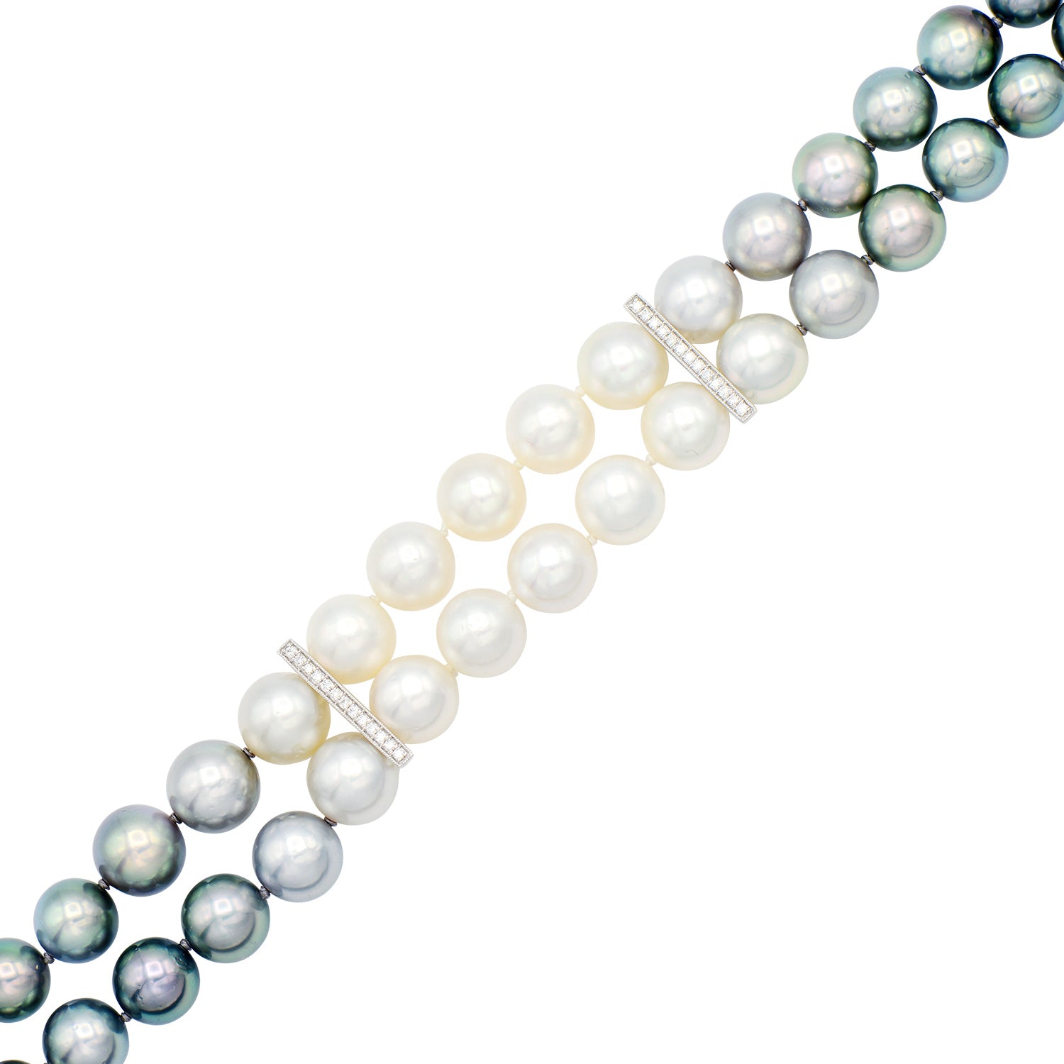 18K White Gold Ombre Double-Row Pearl Bracelet, 9-10mm, 0.57ct